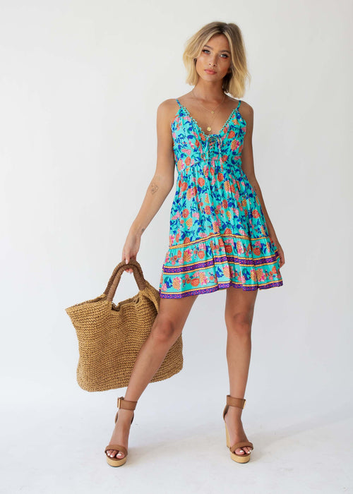 Florence Swing Dress - Teal Garden
