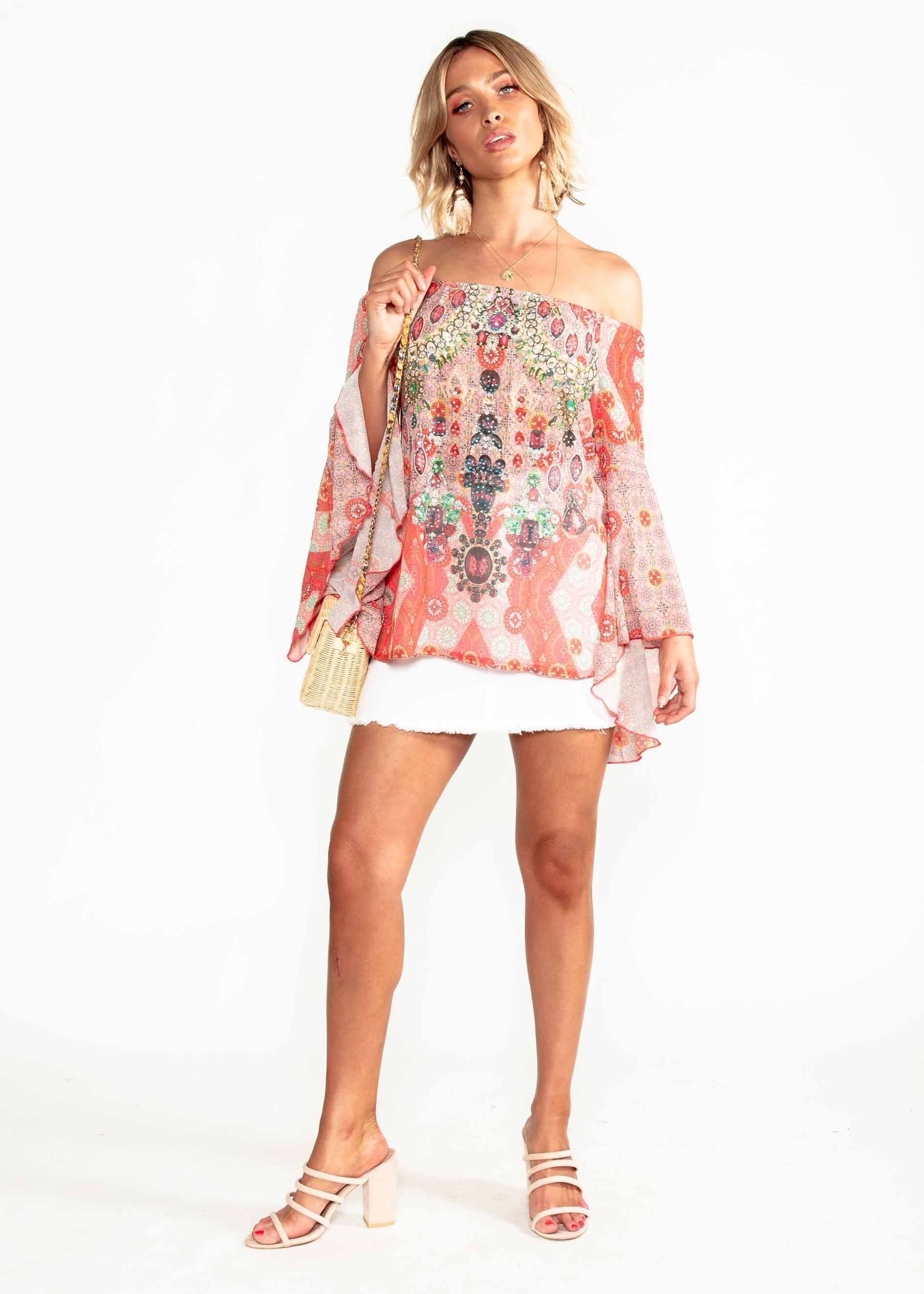 Sacramento Off Shoulder Chiffon Top - Summer Spritz