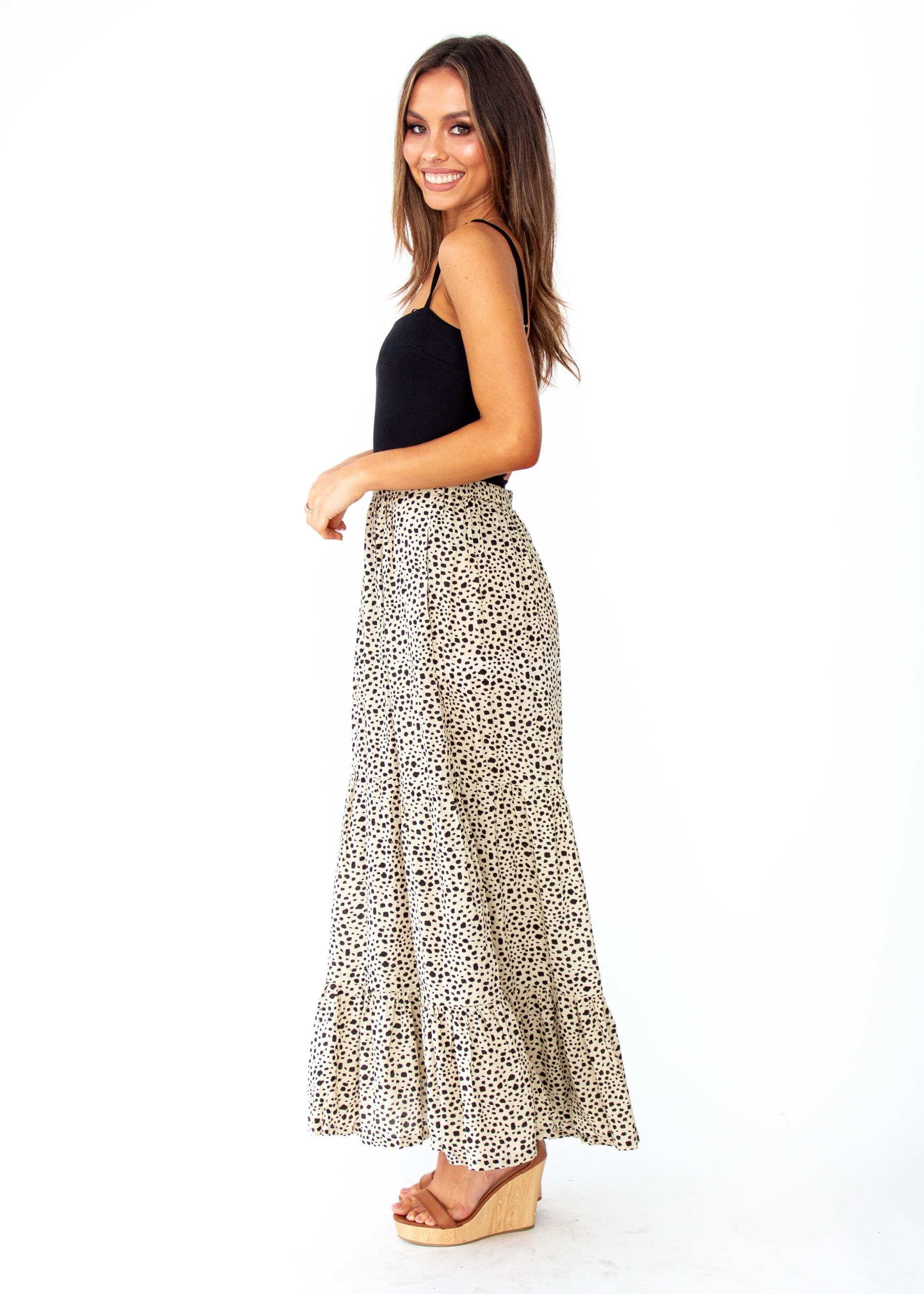 Courtney Maxi Skirt - Beige Spot