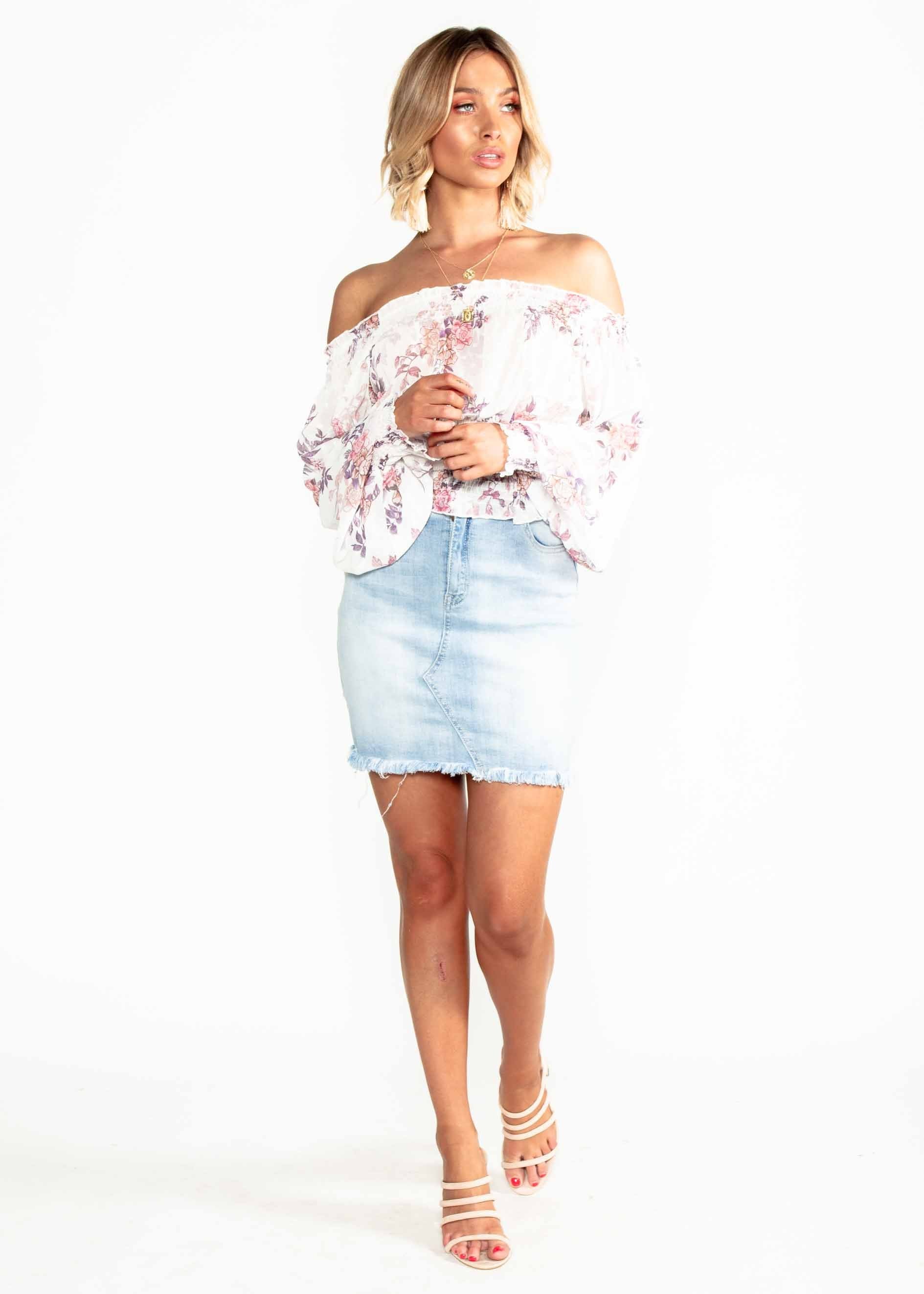 Marcy Chiffon Off Shoulder Blouse - Floral Bliss