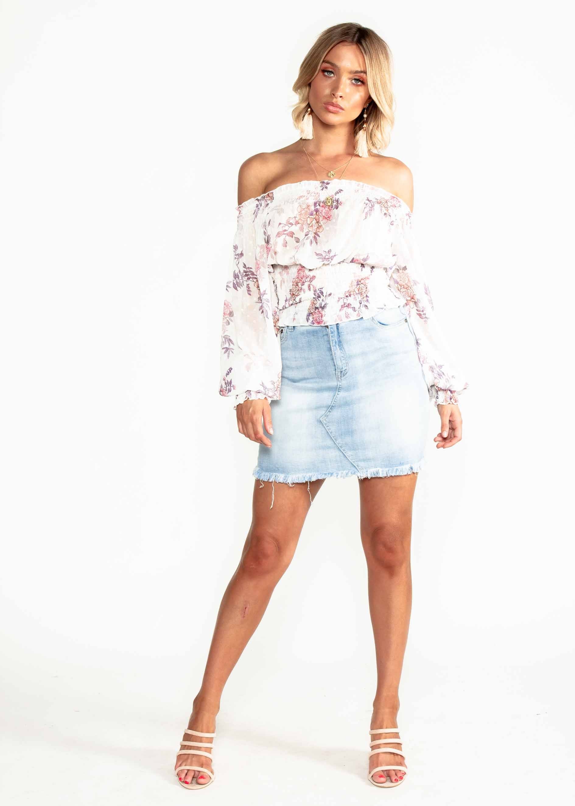 Marcy Chiffon Off Shoulder Blouse - Floral Bliss