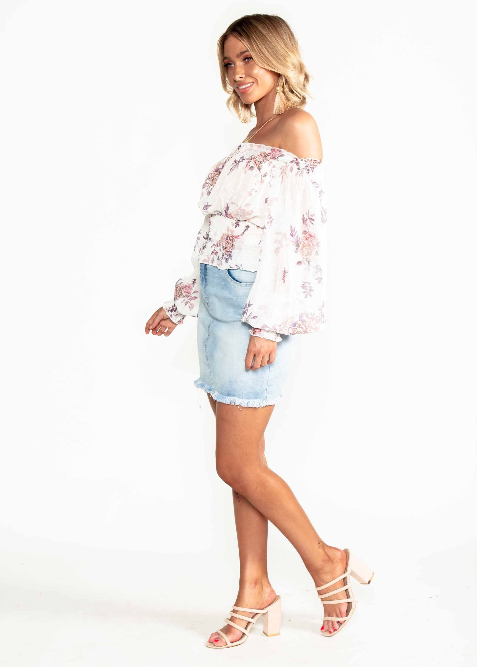 Marcy Chiffon Off Shoulder Blouse - Floral Bliss