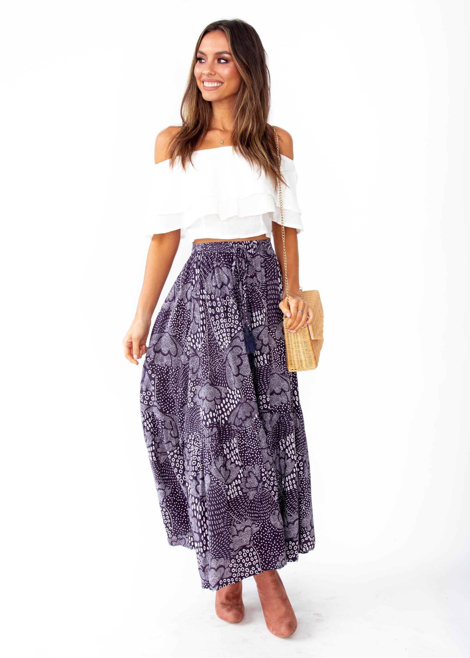 Sweet Love Maxi Skirt - Navy Twilight Print