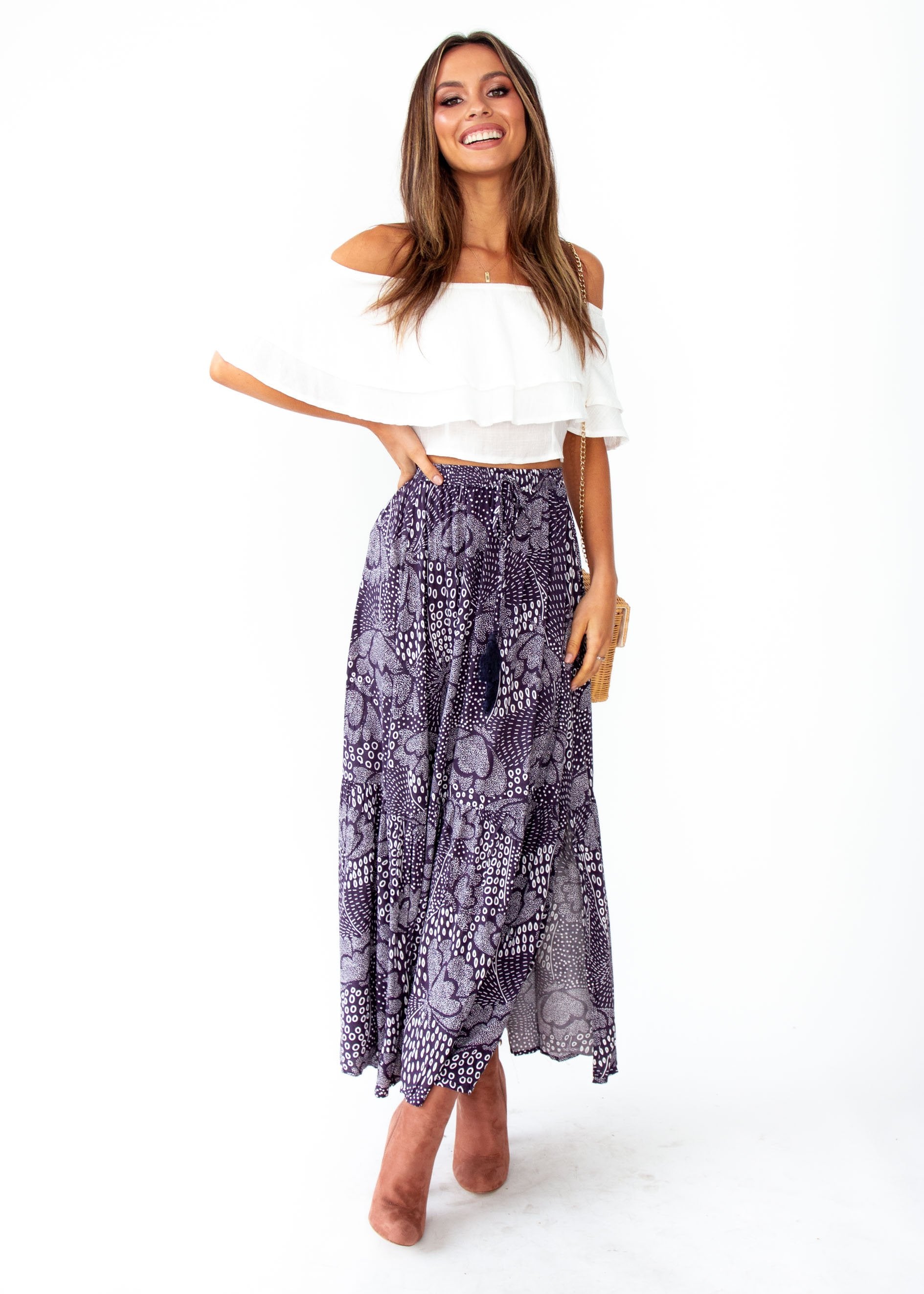 Women's Sweet Love Maxi Skirt - Navy Twilight Print