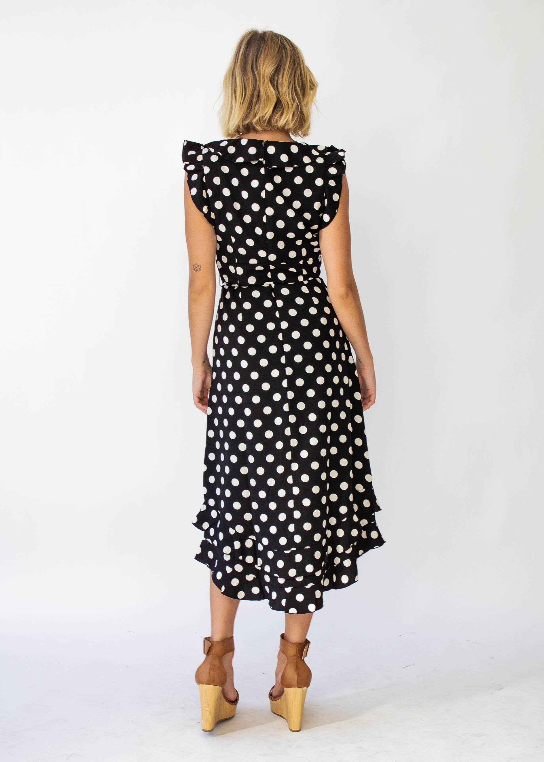 One Last Time Midi Dress - Black Polka