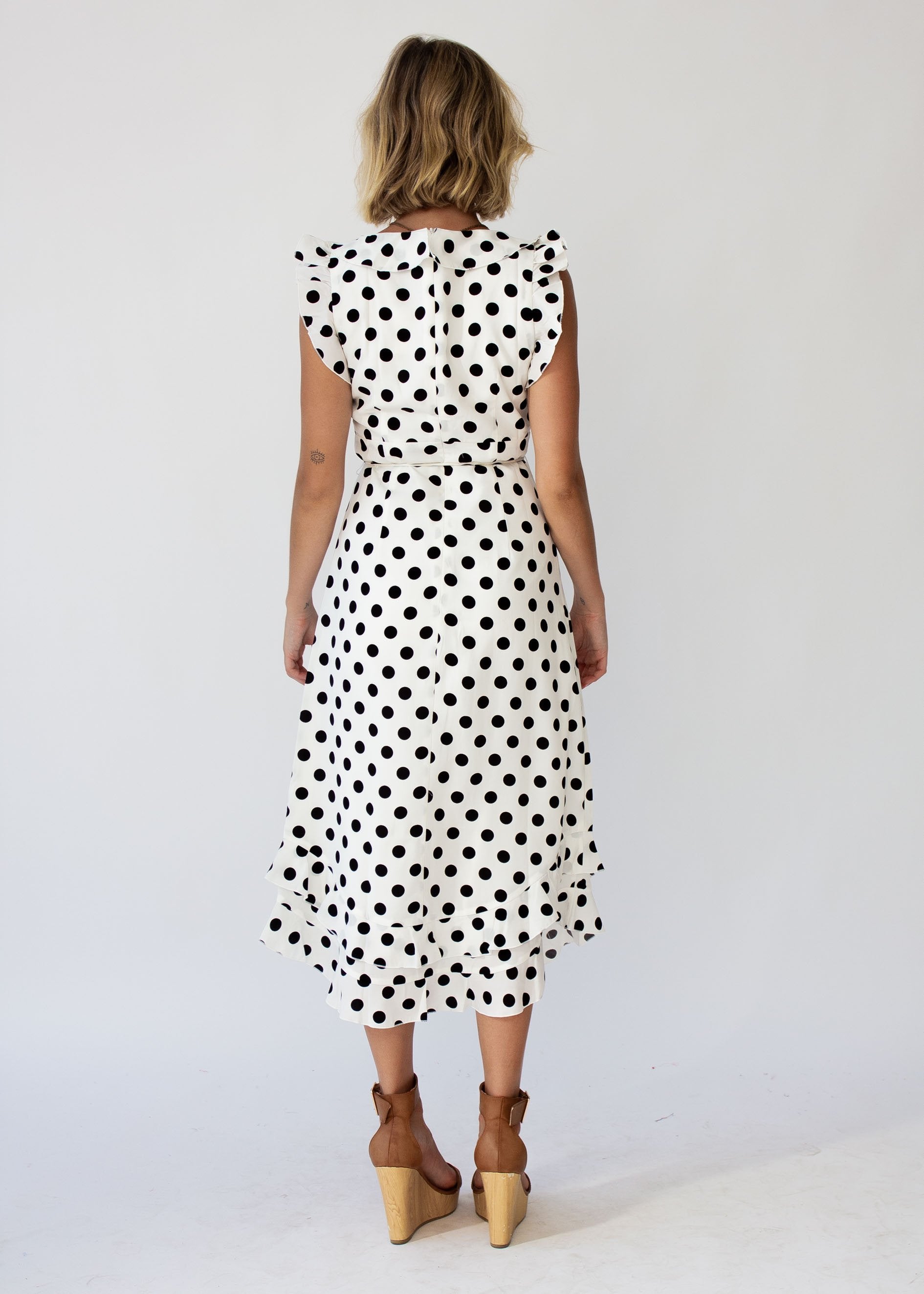 One Last Time Midi Dress - White Polka
