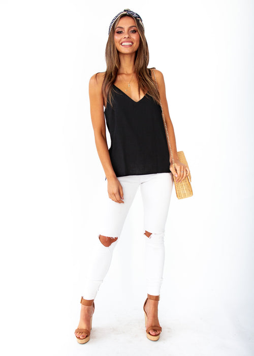 First Time Linen Cami - Black