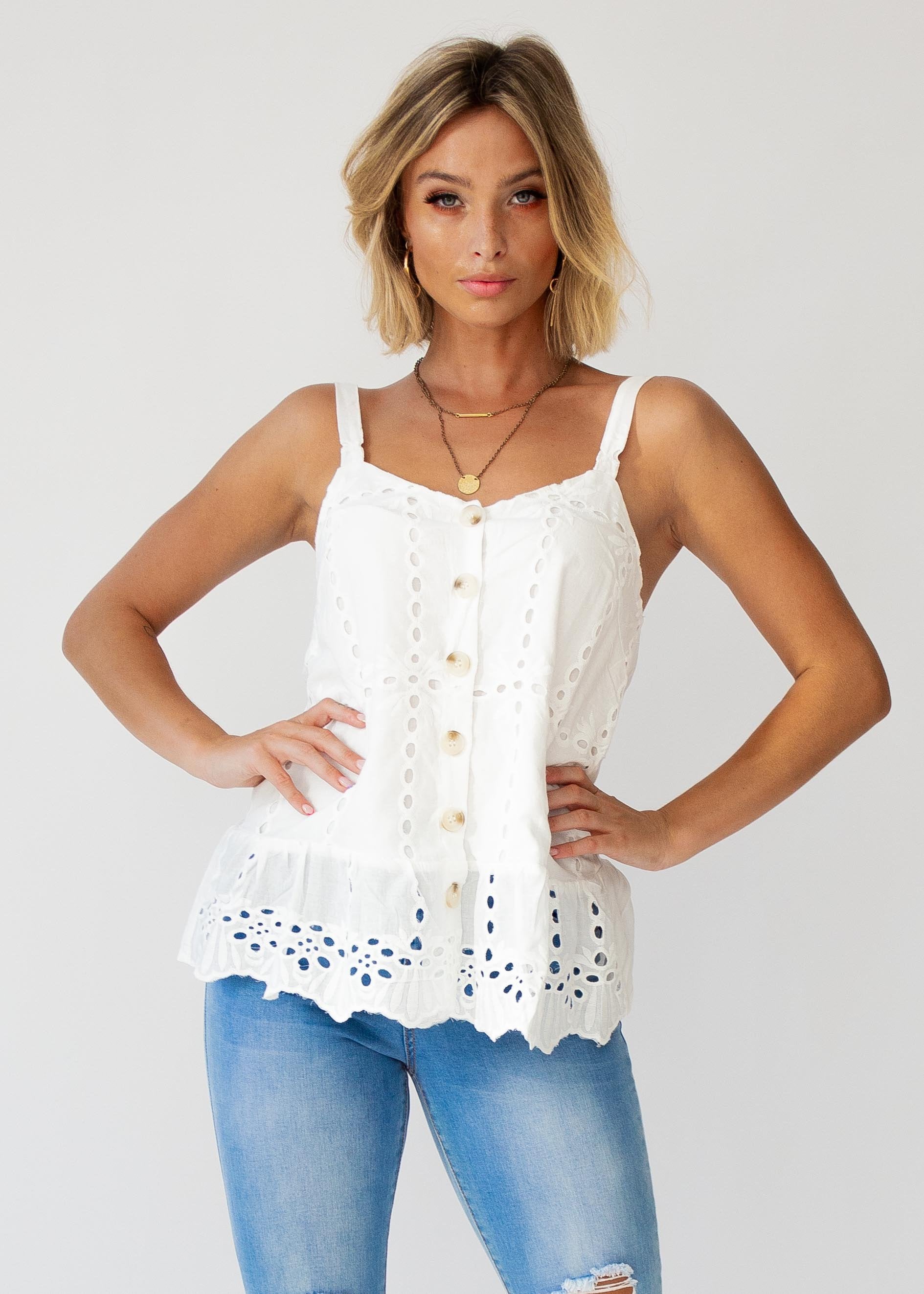Love Look Embroidered Cami - White