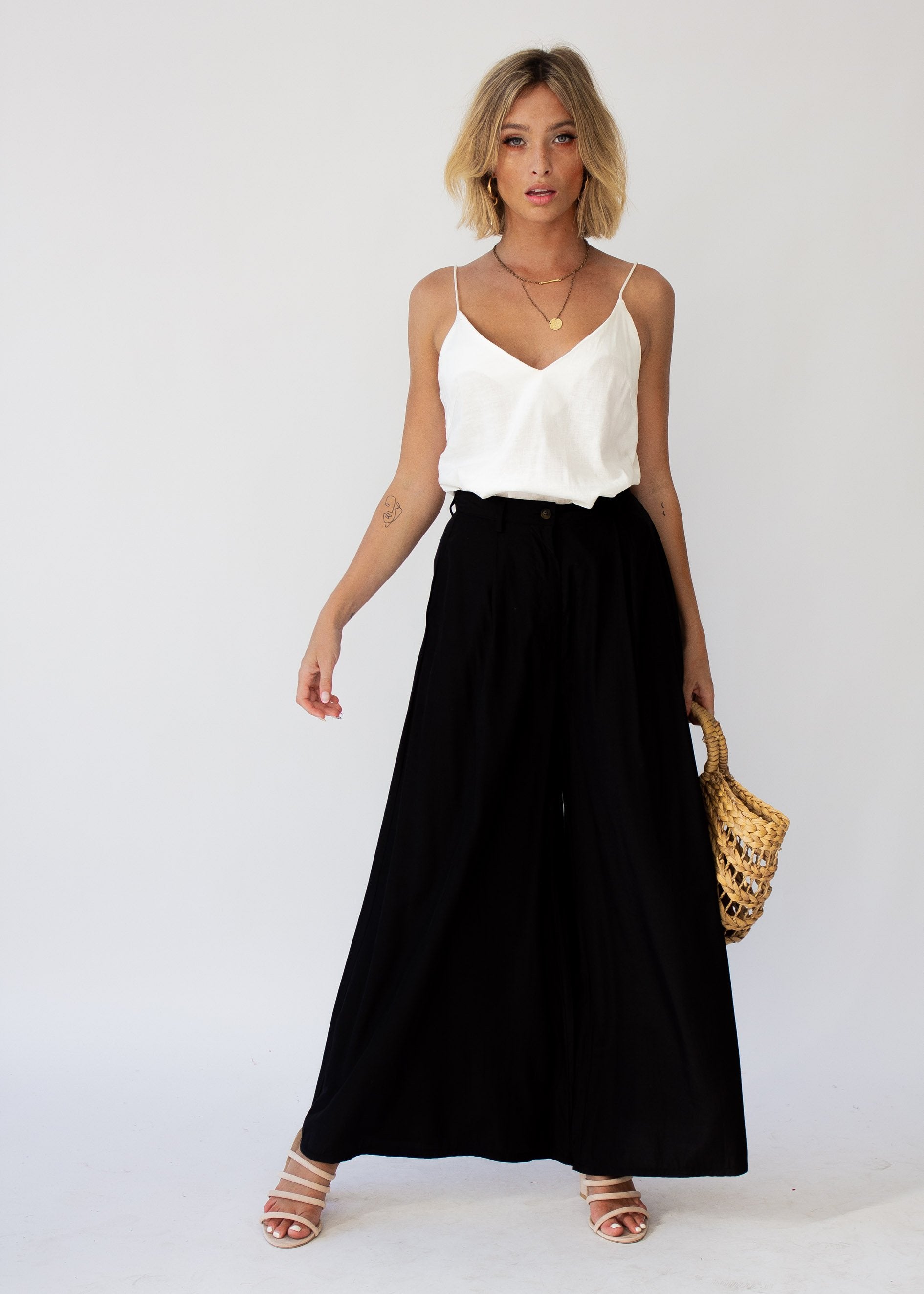 Burning Up Wide Leg Pants - Black