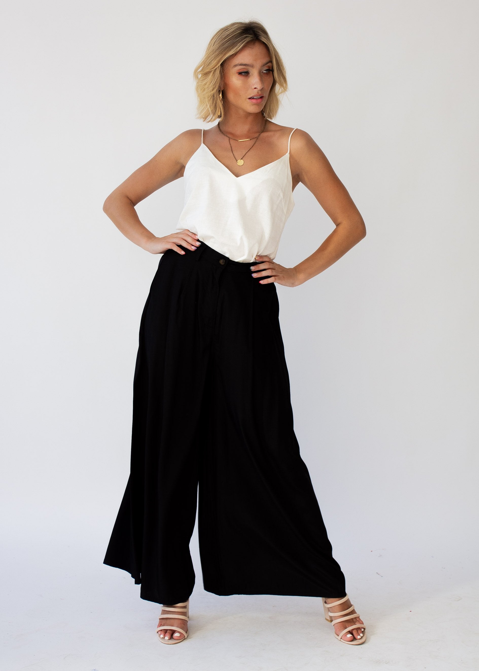 Burning Up Wide Leg Pants - Black