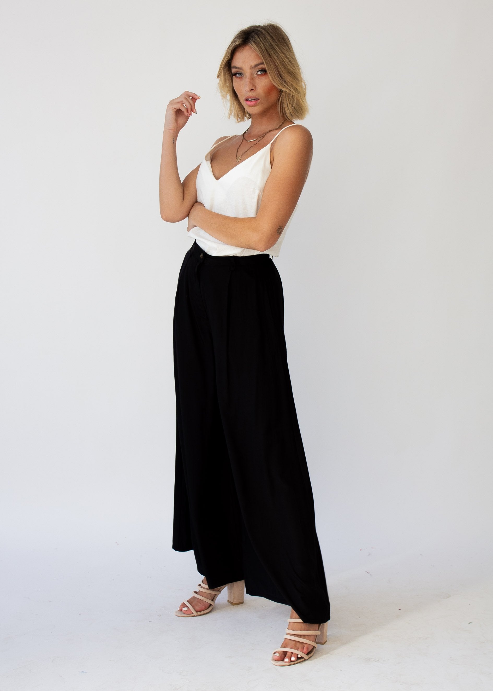 Burning Up Wide Leg Pants - Black