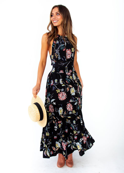 Hurley Maxi Dress - Under The Stars - Black Floral Print - Jaase