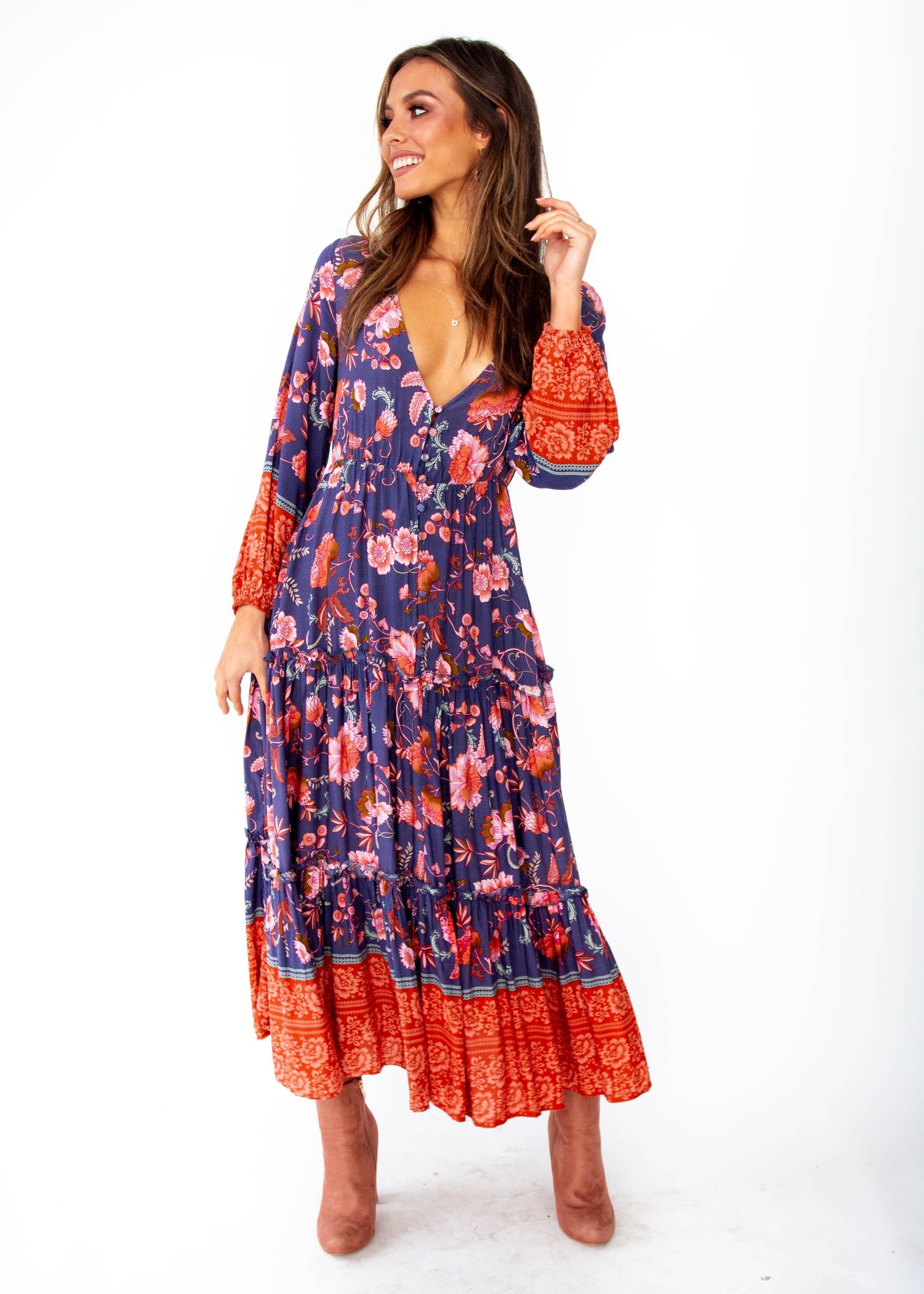 Women's Esplanade Midi Dress - Dusk - Navy Blush Floral Print