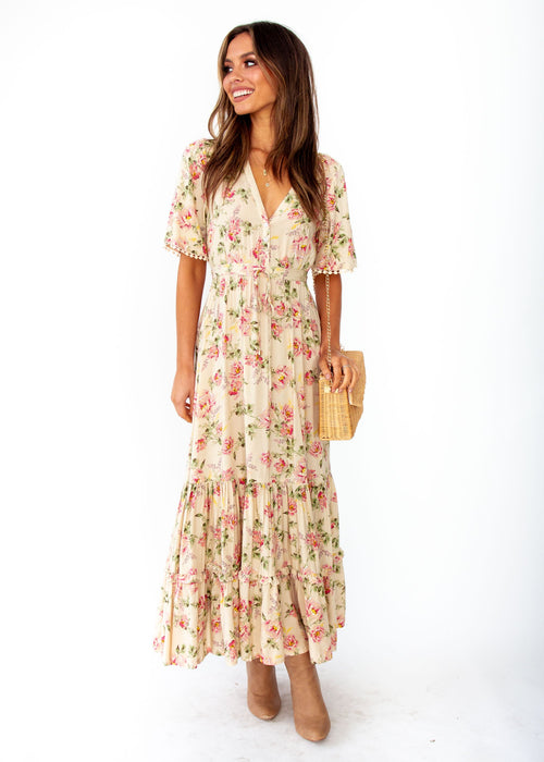 Women's Ashland Maxi Dress - Rowie - Cream Floral Print - Jaase