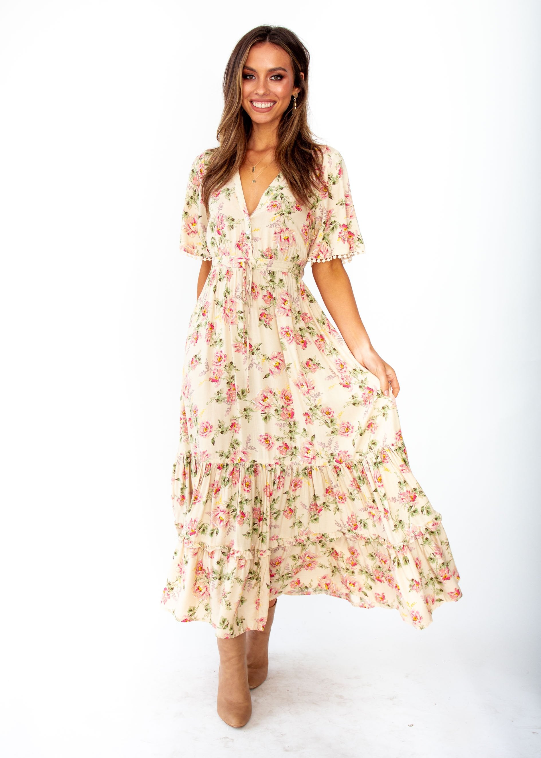 Ashland Maxi Dress - Rowie - Cream Floral Print - Jaase