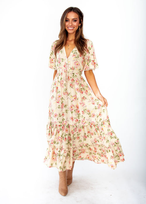 Ashland Maxi Dress - Rowie - Cream Floral Print - Jaase