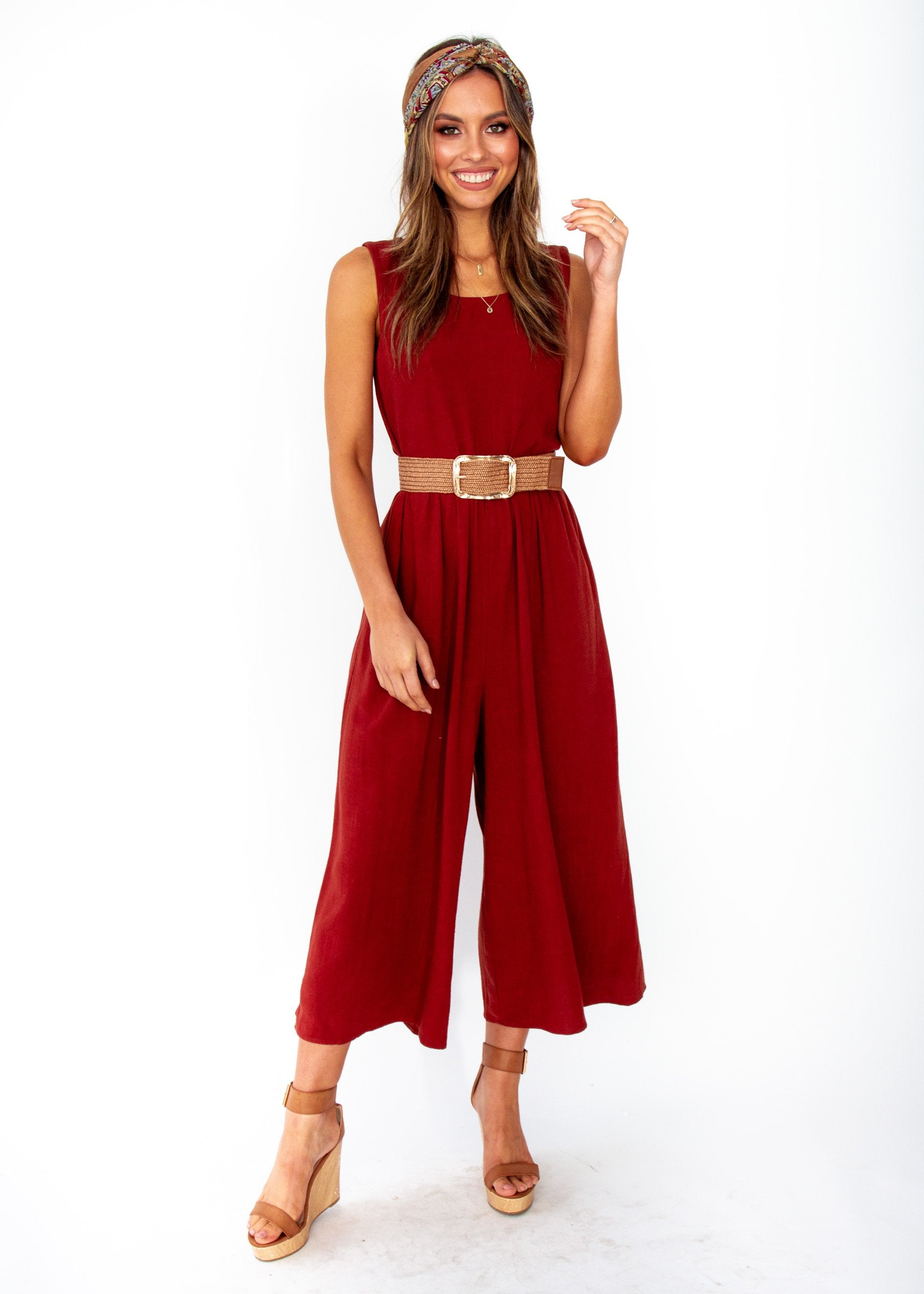 Elsa Linen-Blend Pantsuit - Rust