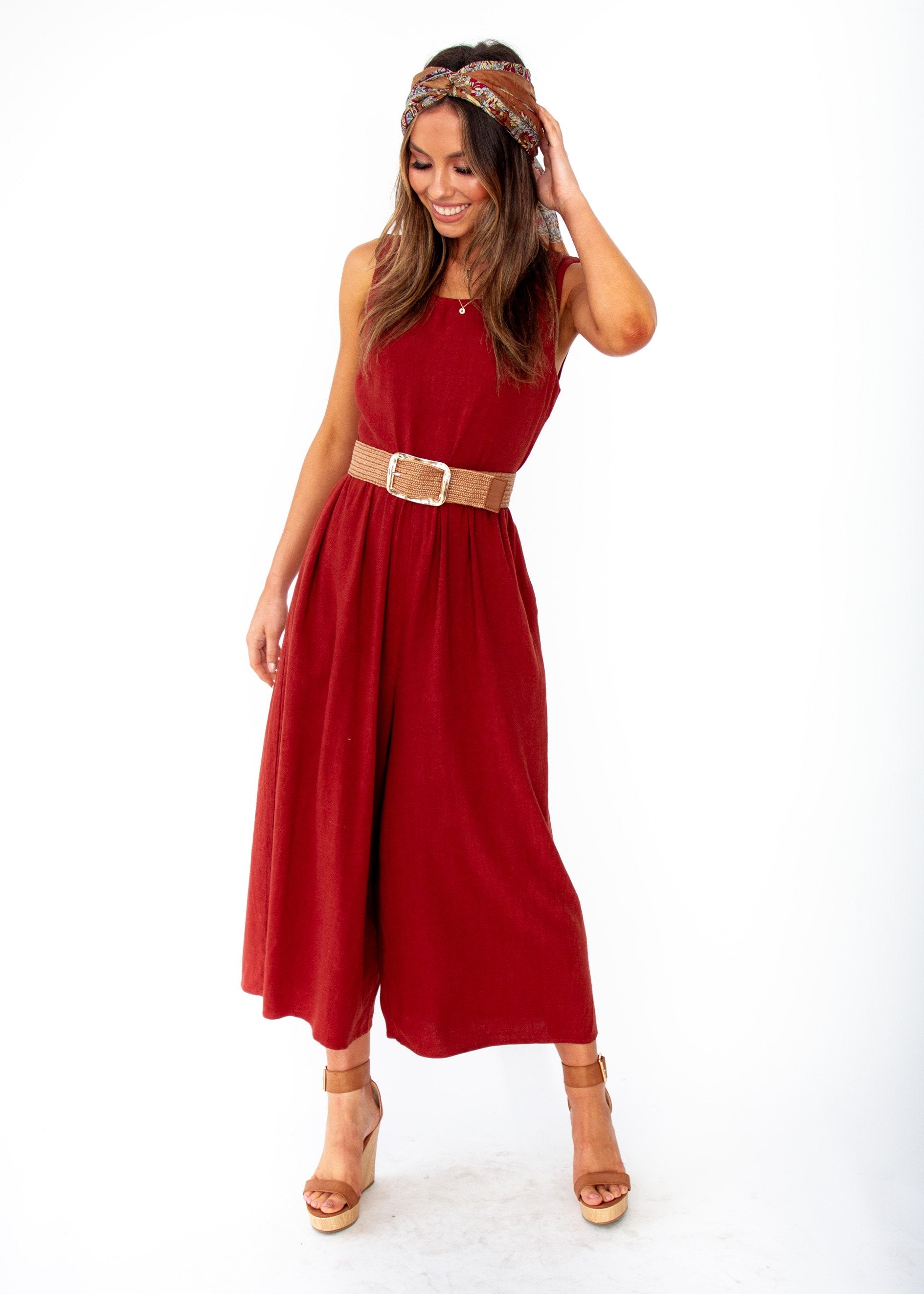 Elsa Linen-Blend Pantsuit - Rust