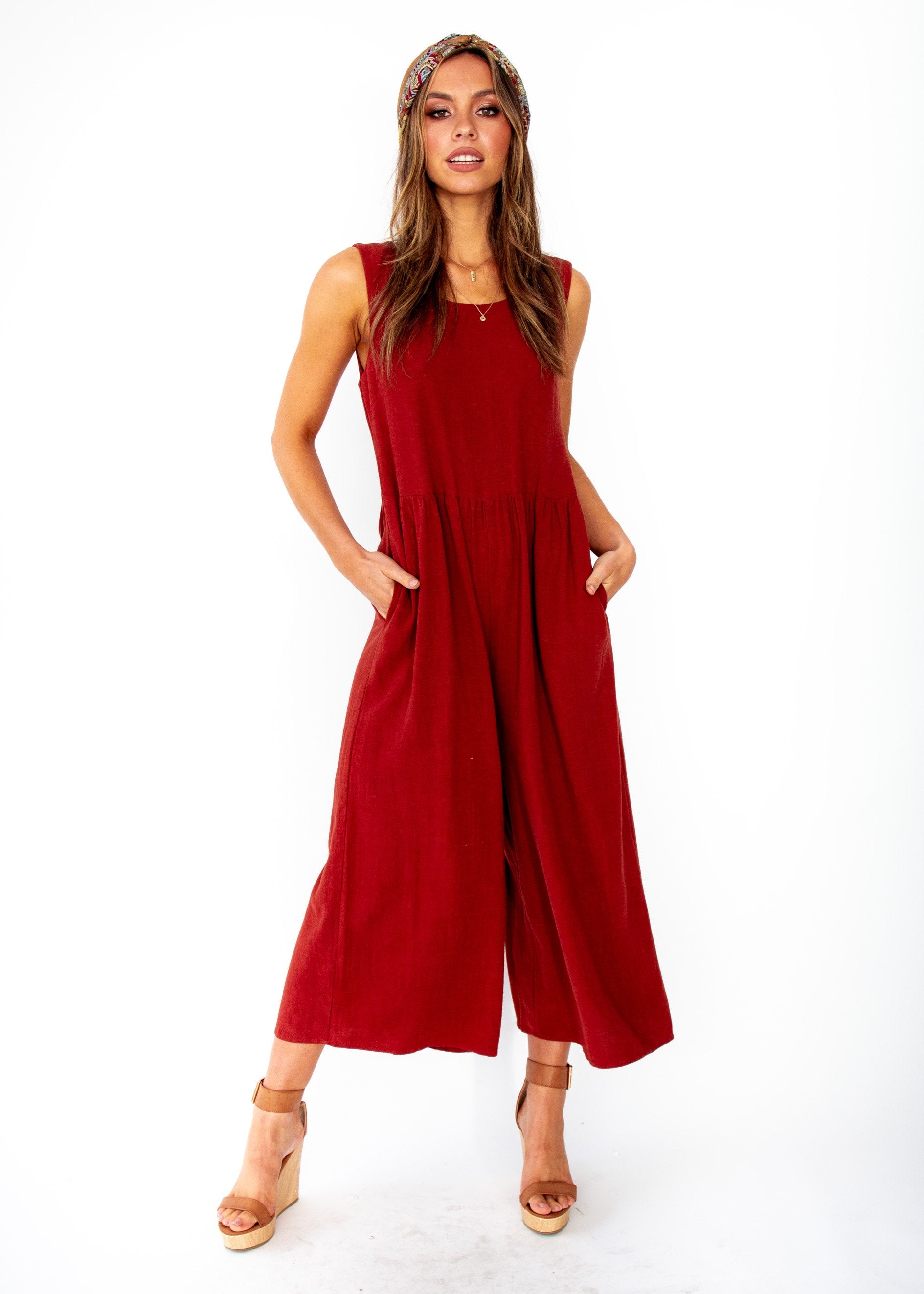 Elsa Linen-Blend Pantsuit - Rust