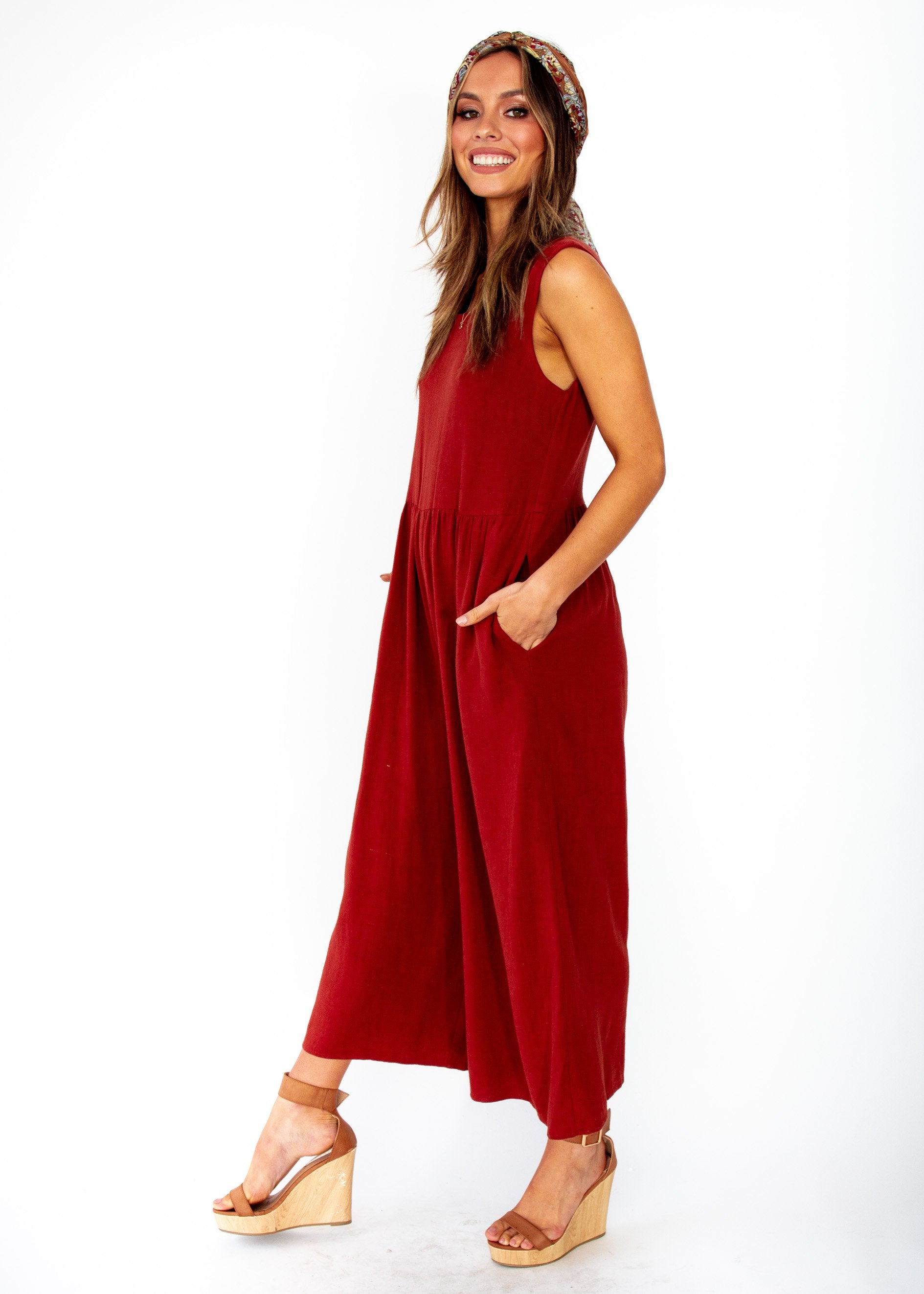 Elsa Linen-Blend Pantsuit - Rust