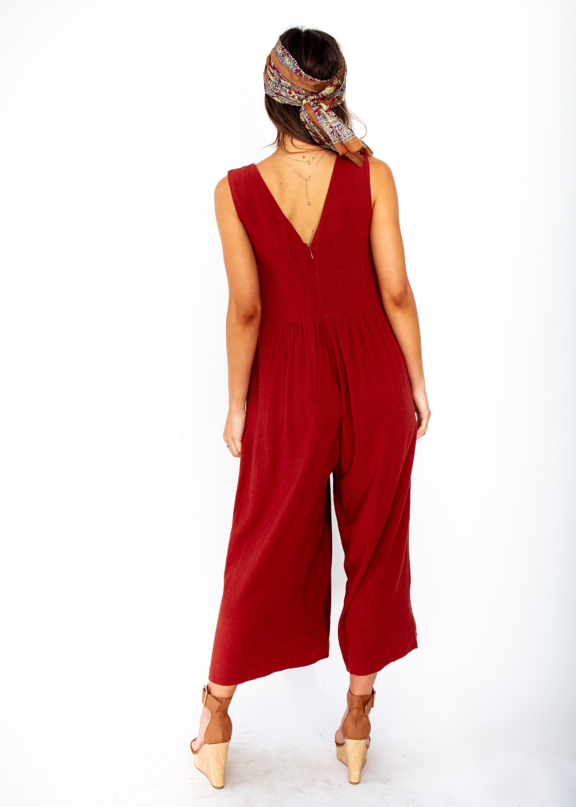 Elsa Linen-Blend Pantsuit - Rust