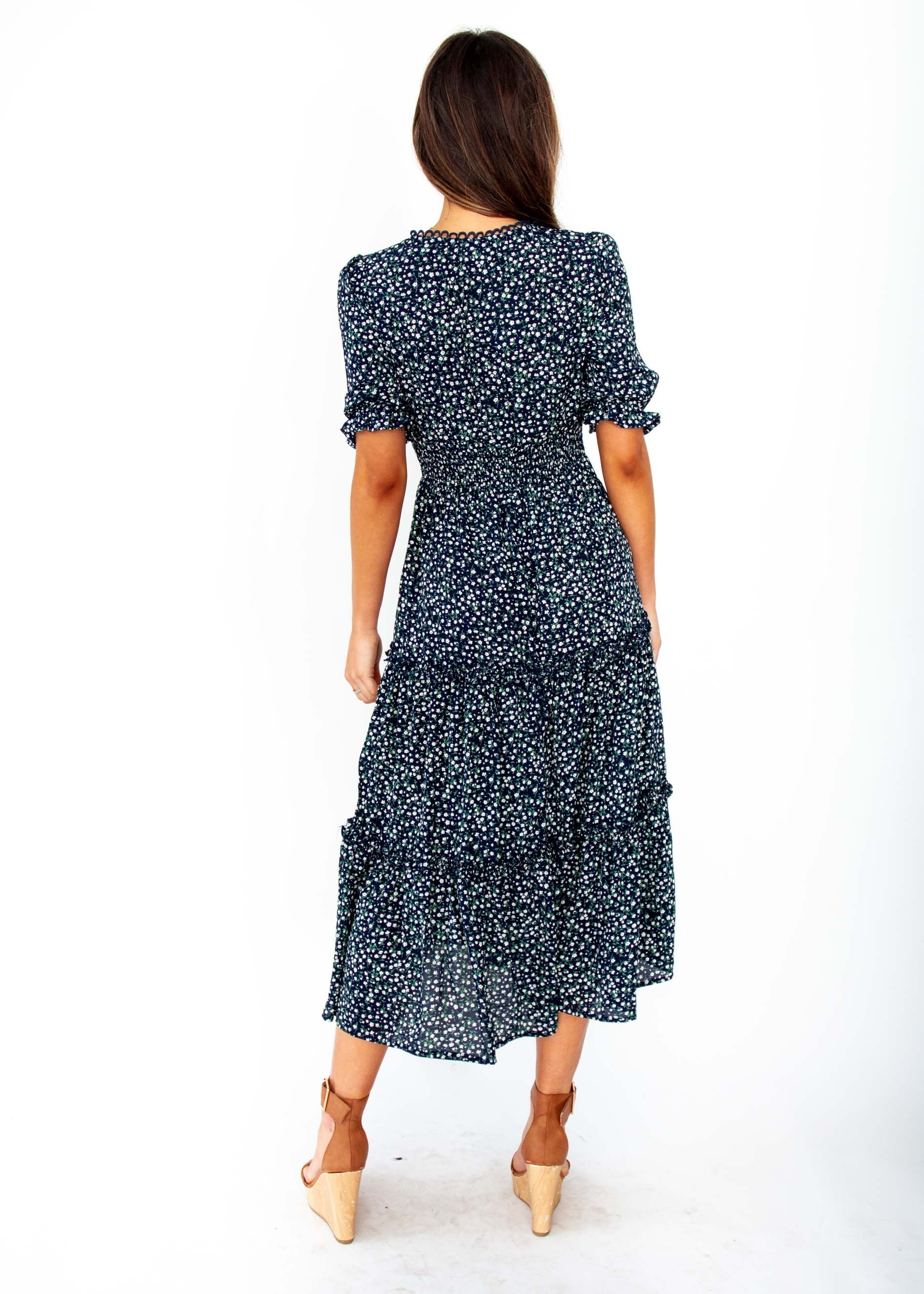 Caught In The Flames Midi Dress - Navy Floral