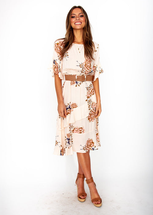 Sweet Lady Midi Dress w/ Tie - Posie