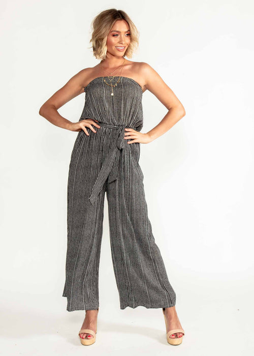 Dream Big Strapless Pantsuit w/ Tie - Black Print
