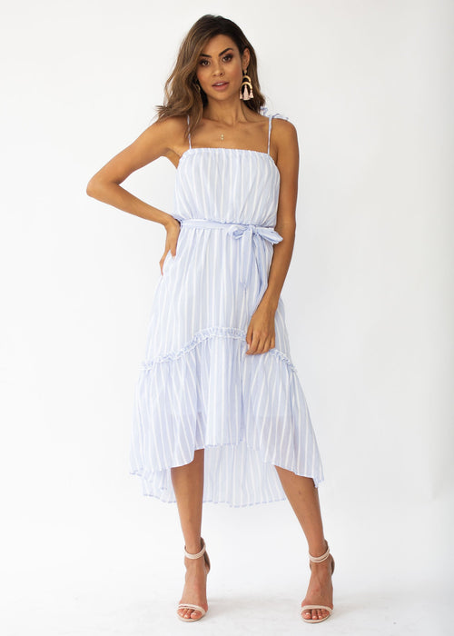 Frankie Hi-Lo Midi Dress - Blue Stripe