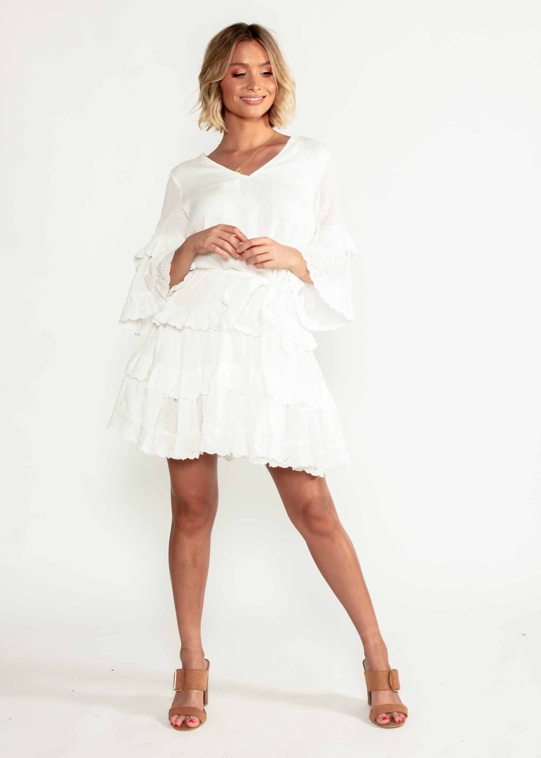 Abigail Swing Dress w/ Tie - White
