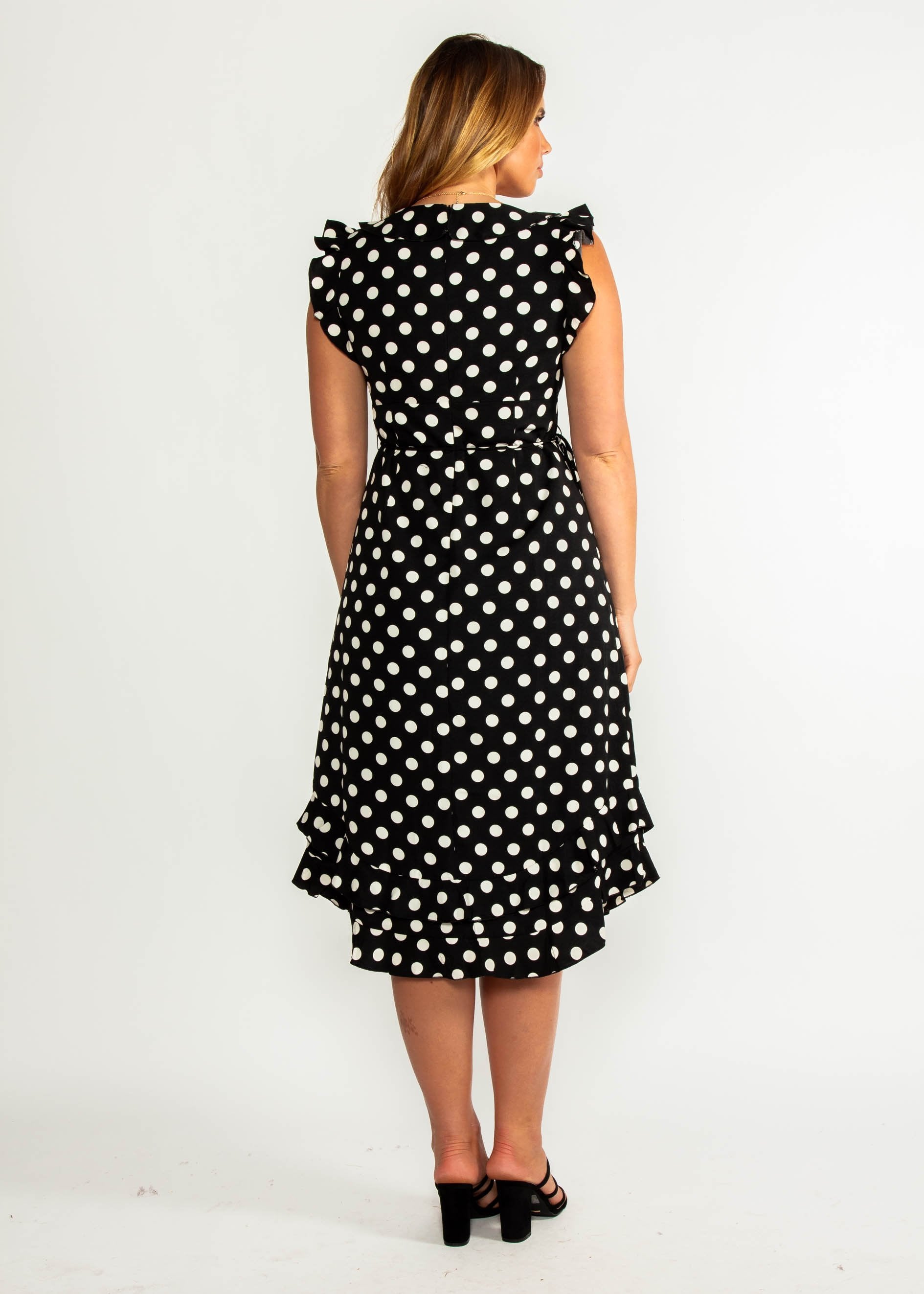 One Last Time Midi Dress - Black Polka