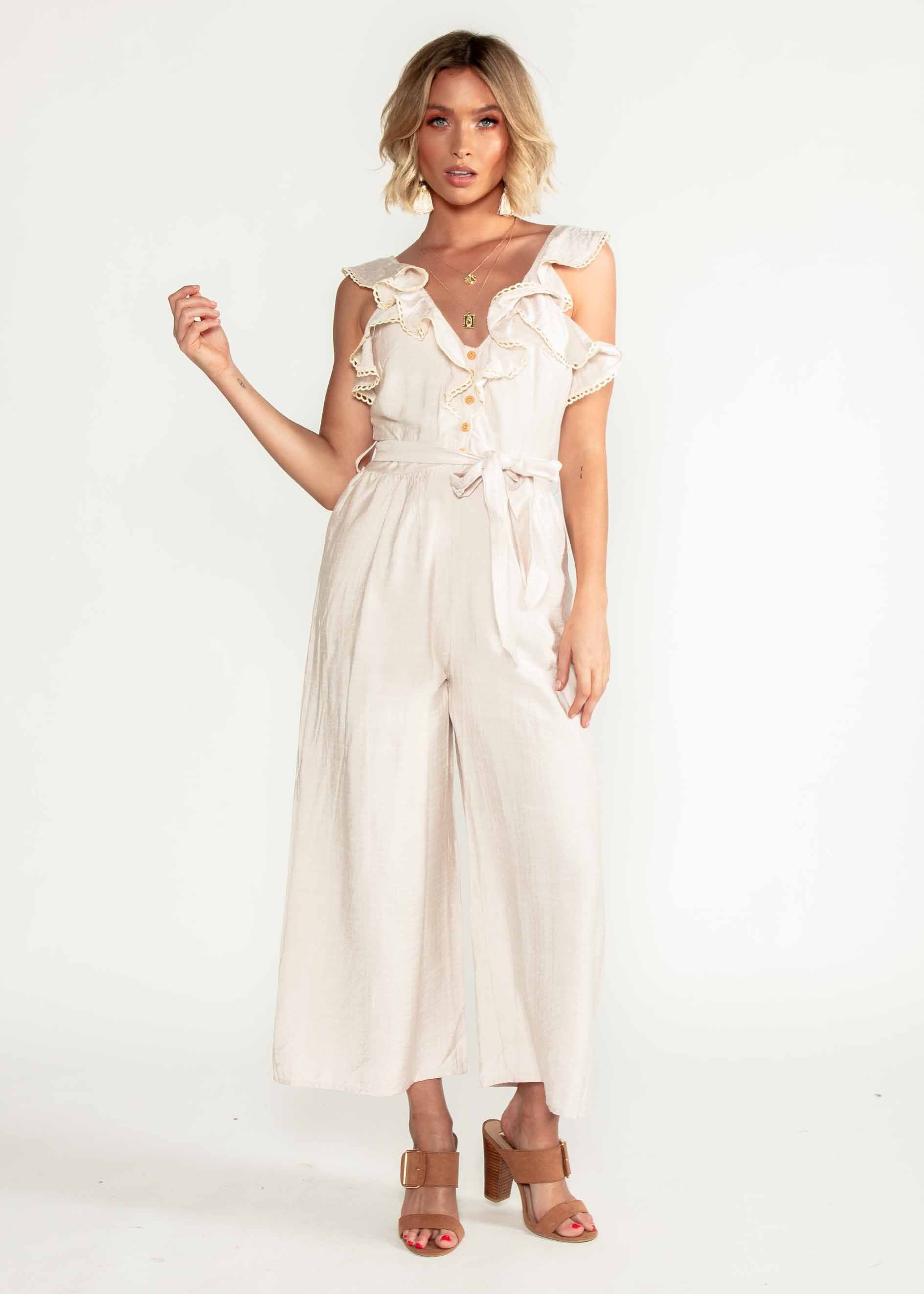 Introductions Pantsuit w/Tie - Beige
