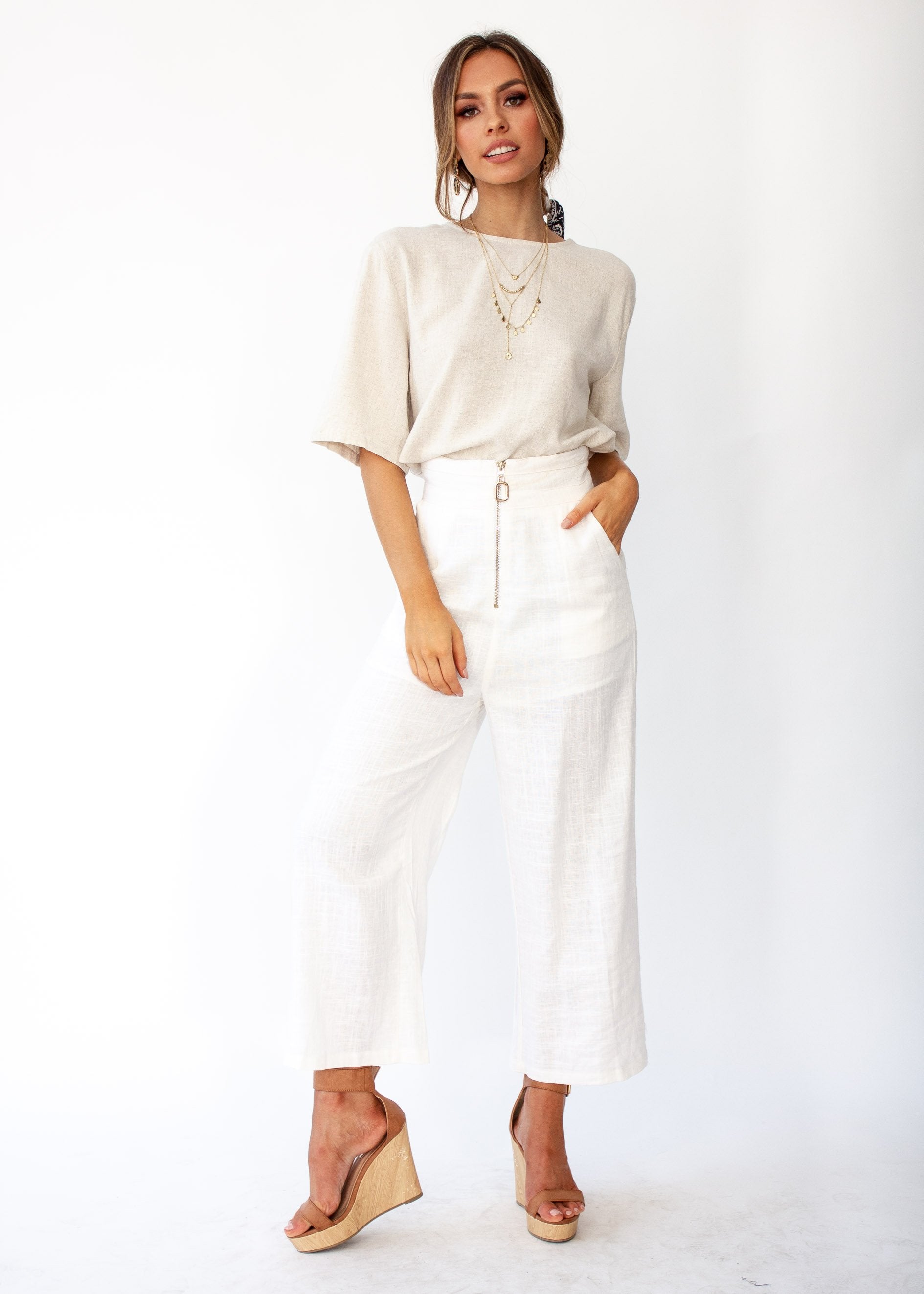 Simple Touch Linen Blouse - Natural