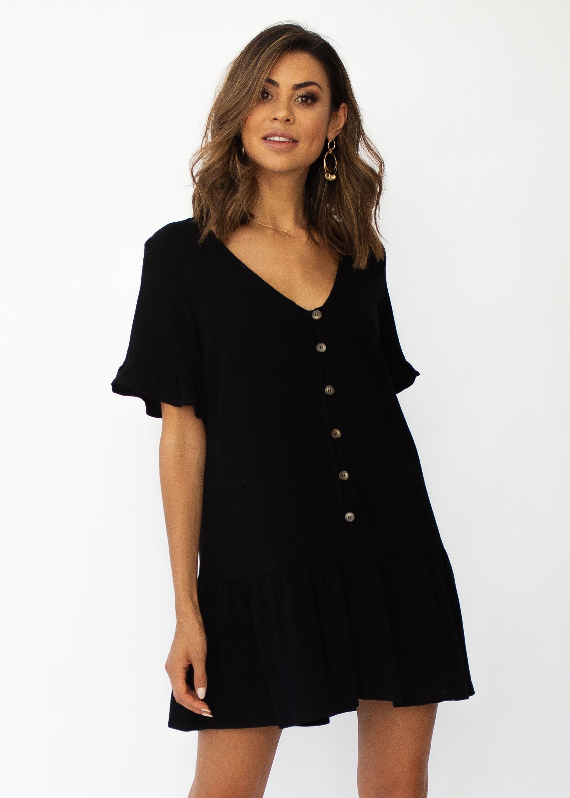 Midnight Chase Linen Dress - Black