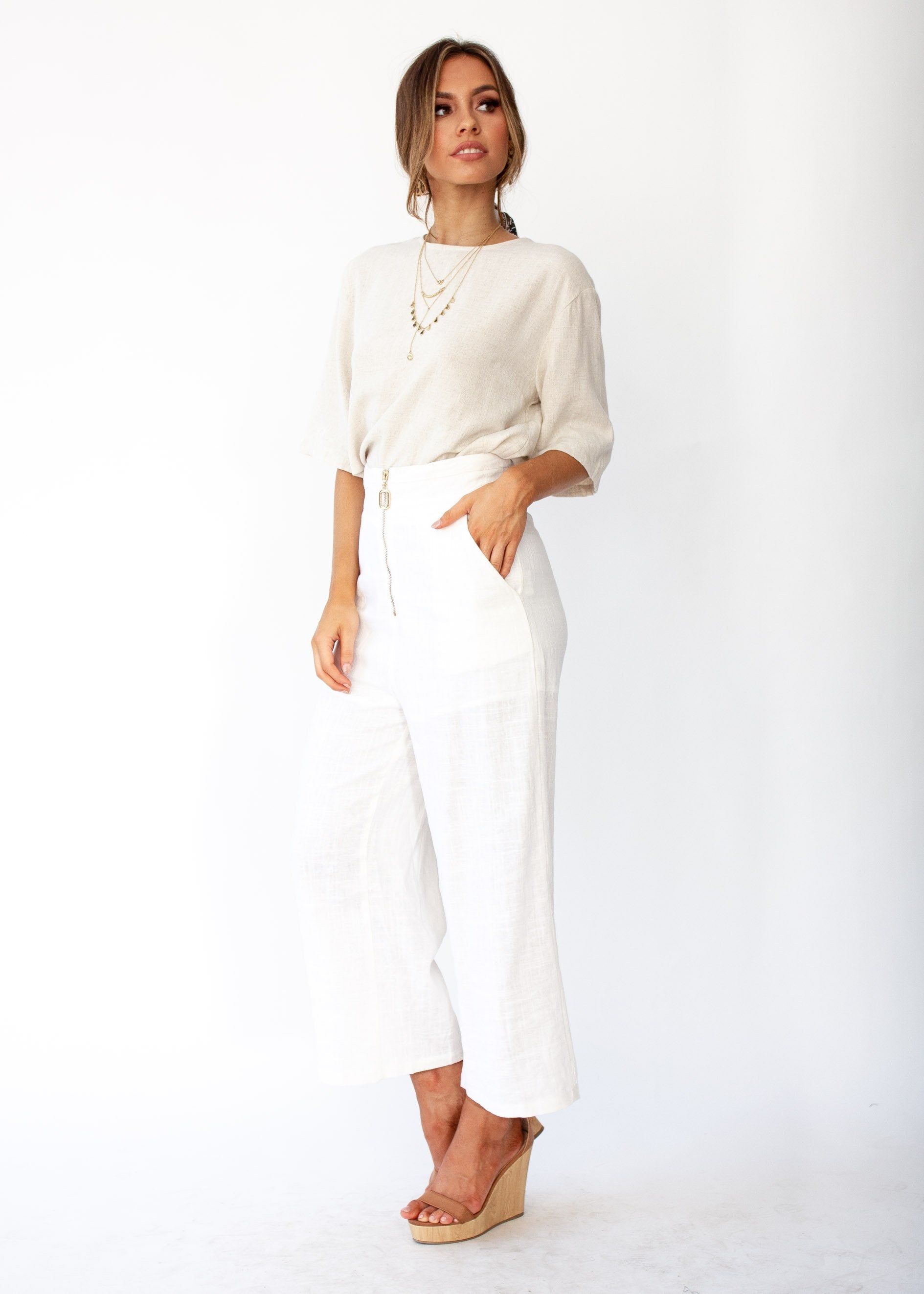 Simple Touch Linen Blouse - Natural