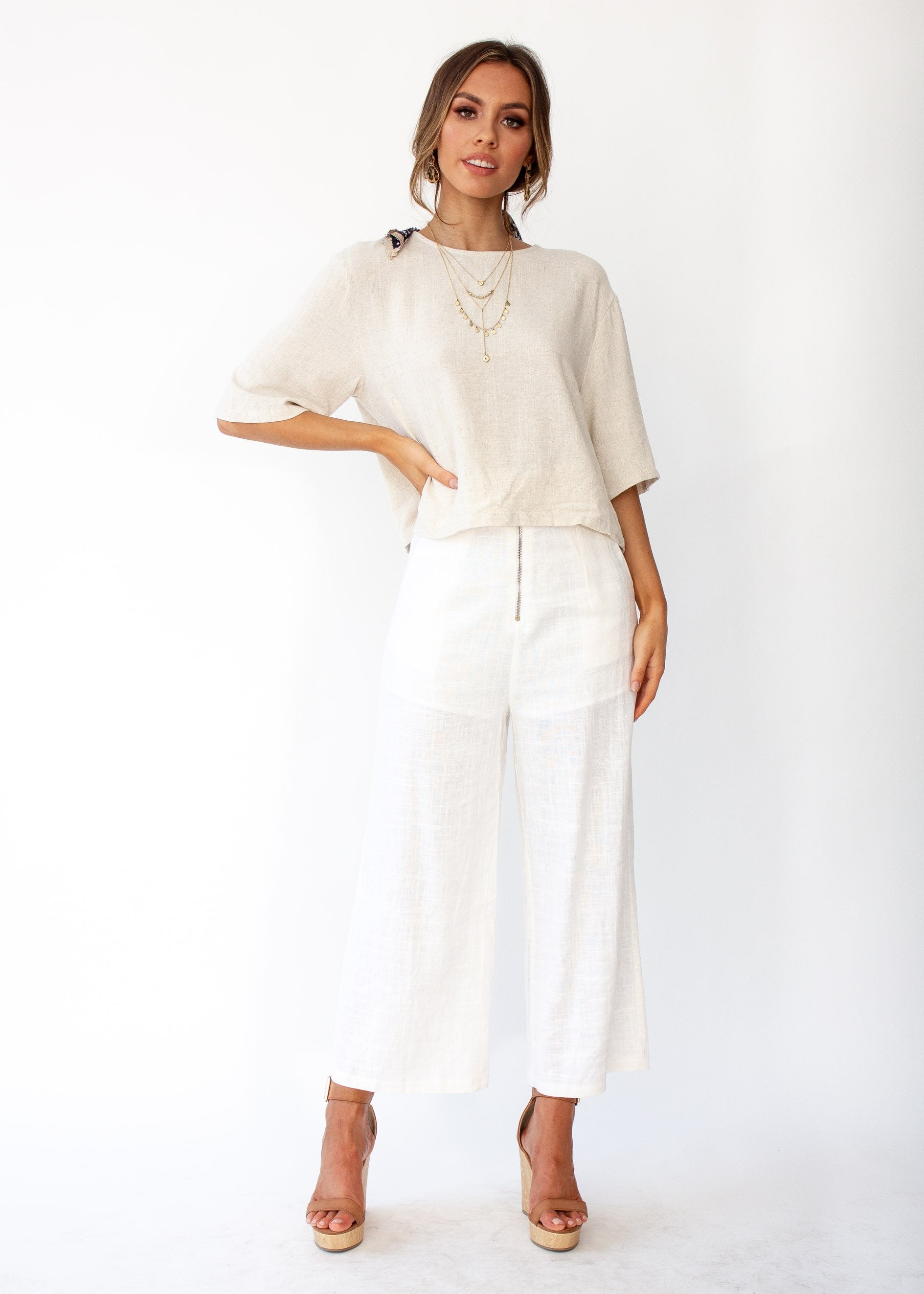 Simple Touch Linen Blouse - Natural