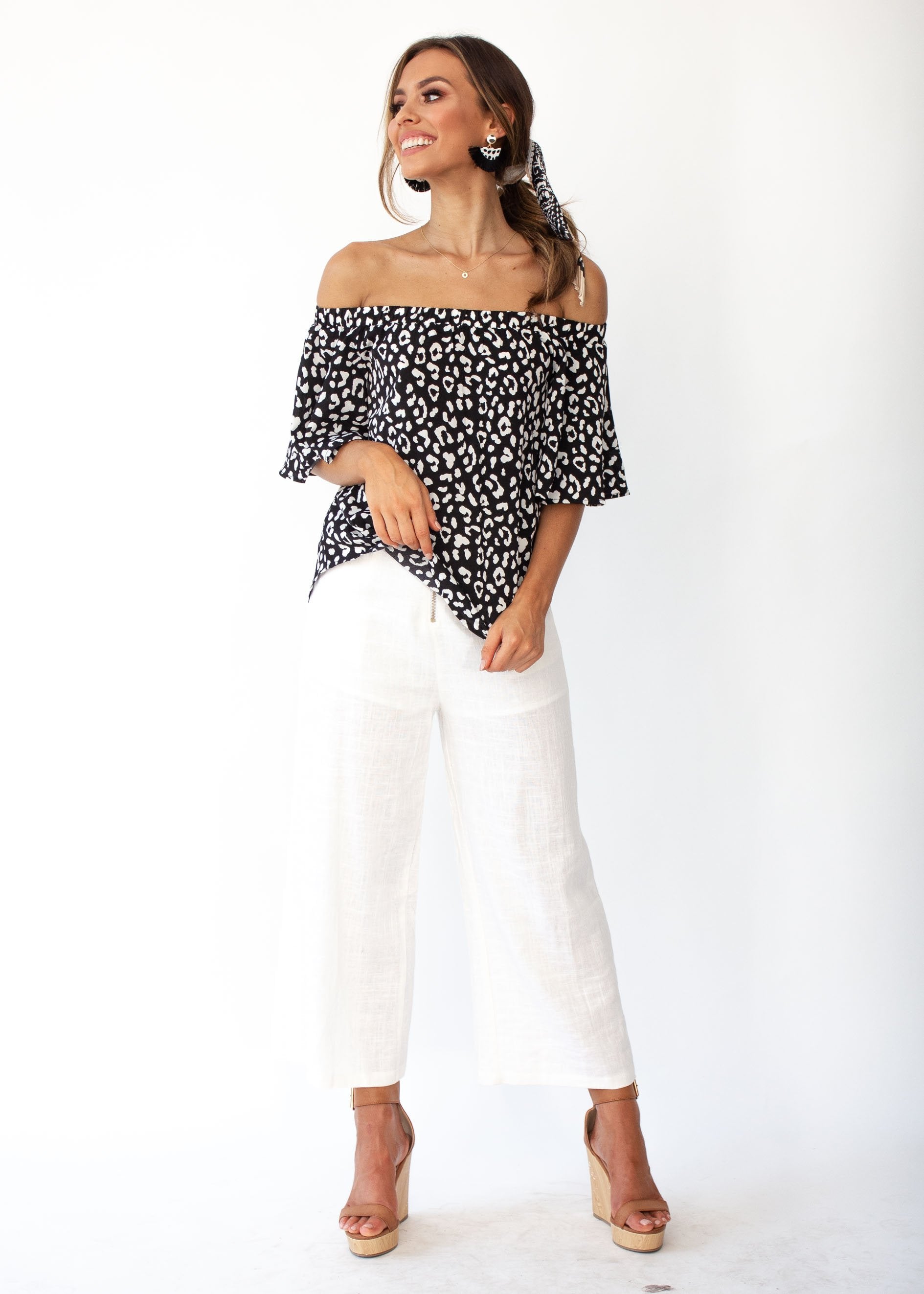 Dare To Try Off Shoulder Top - Black/White