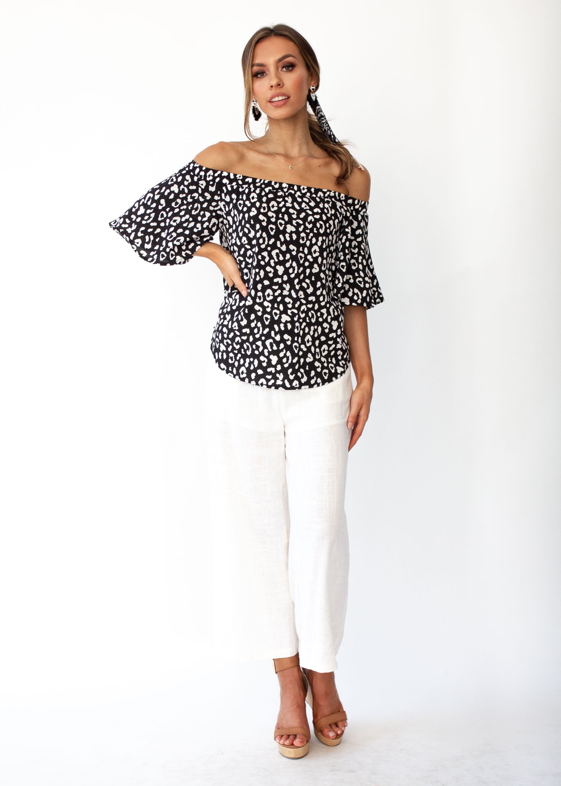 Dare To Try Off Shoulder Top - Black/White