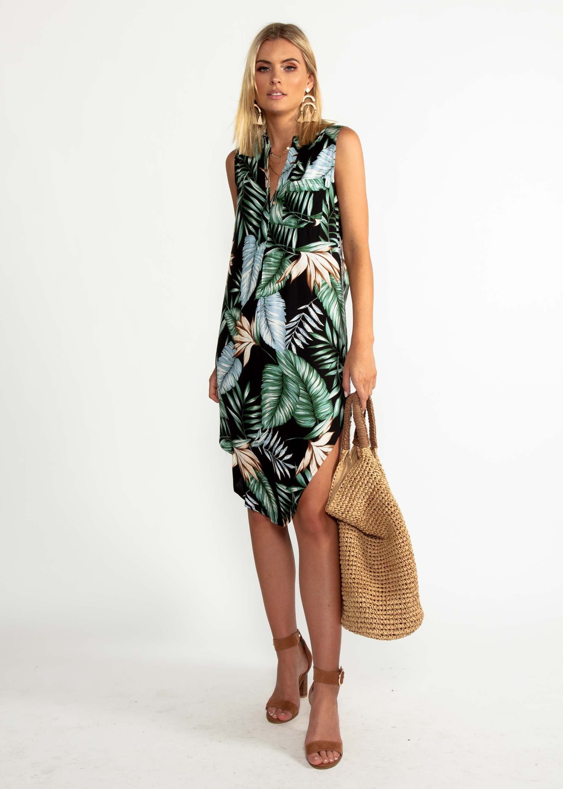 Moving Along Midi Dress - Black Palm