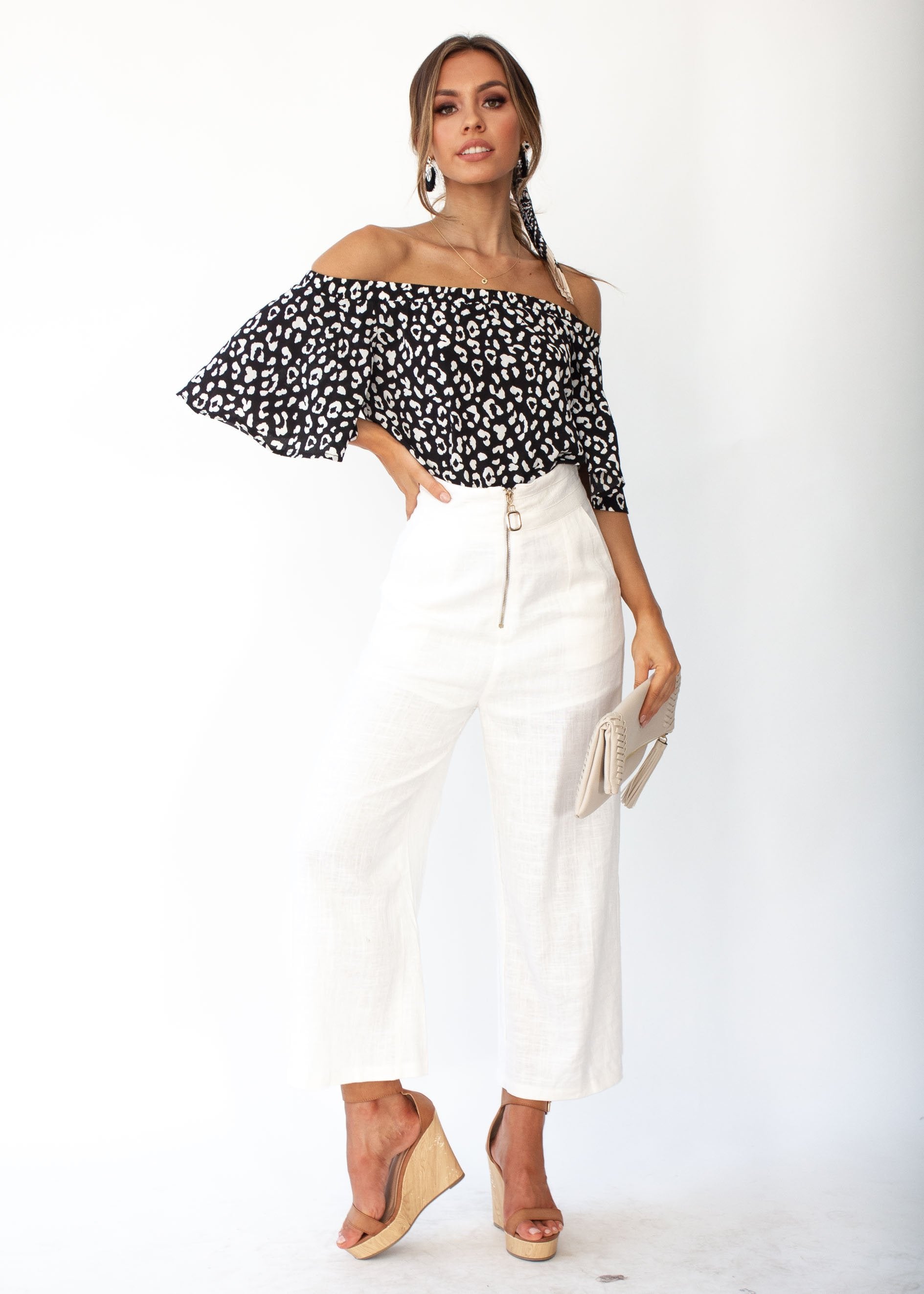 Dare To Try Off Shoulder Top - Black/White