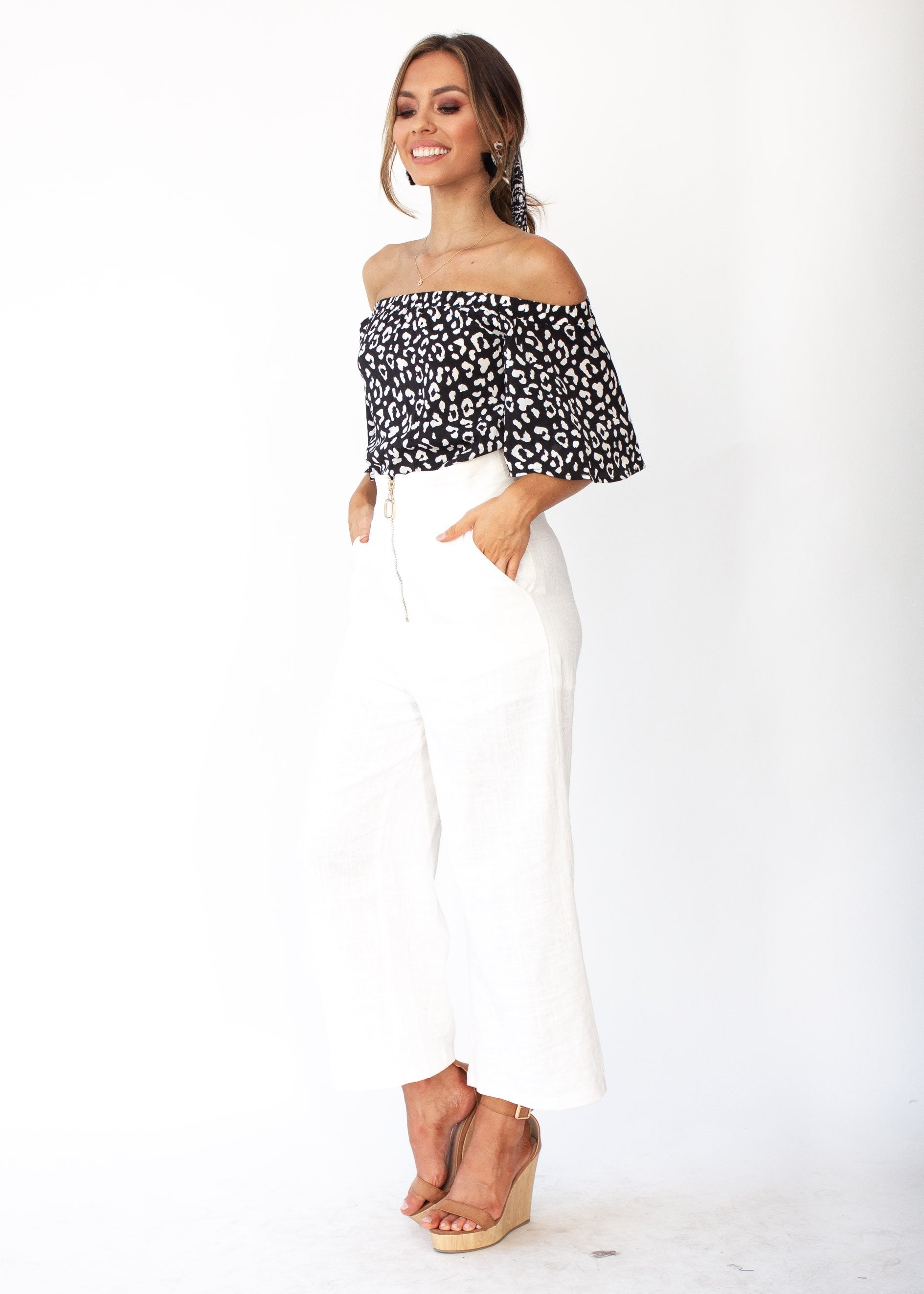 Dare To Try Off Shoulder Top - Black/White