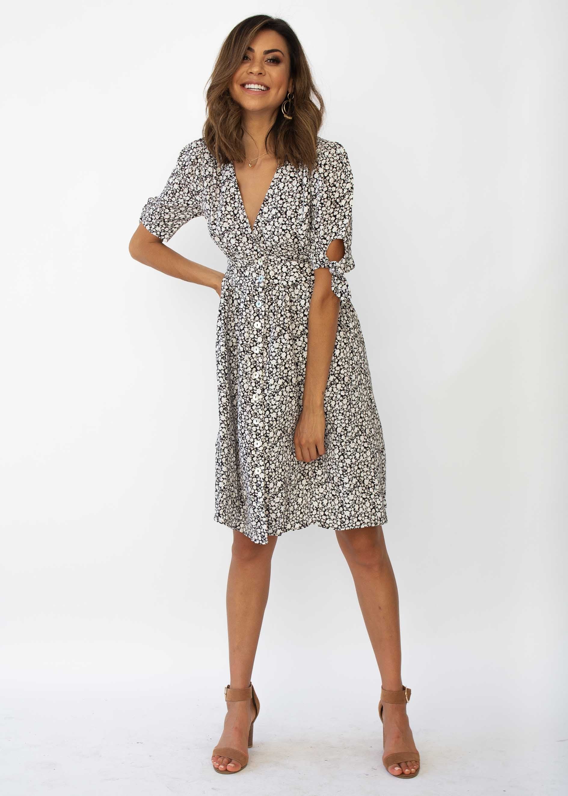 Mariposa Midi Dress - Black Floral