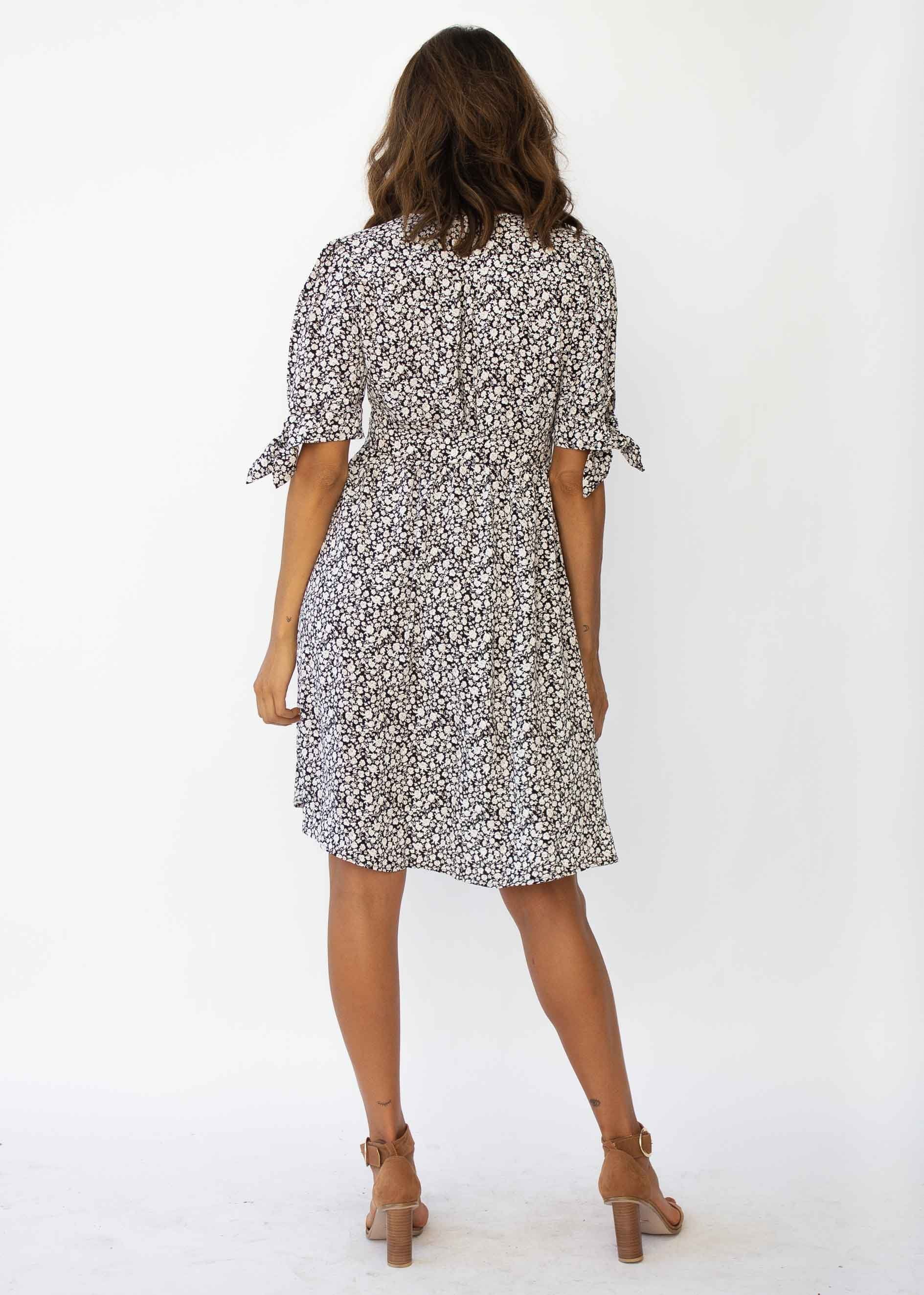 Mariposa Midi Dress - Black Floral