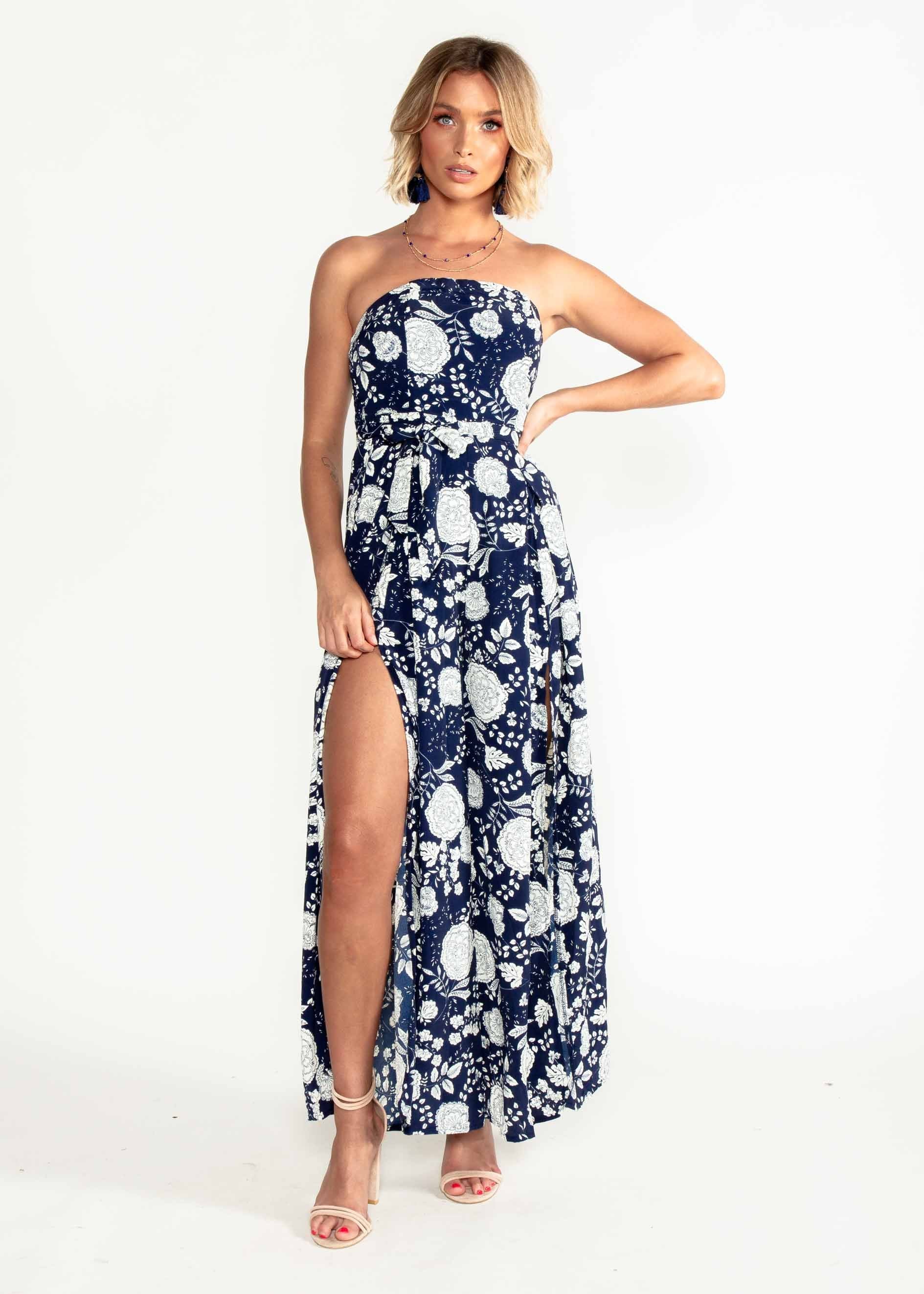 Guilt Free Strapless Pantsuit - Navy/White Floral
