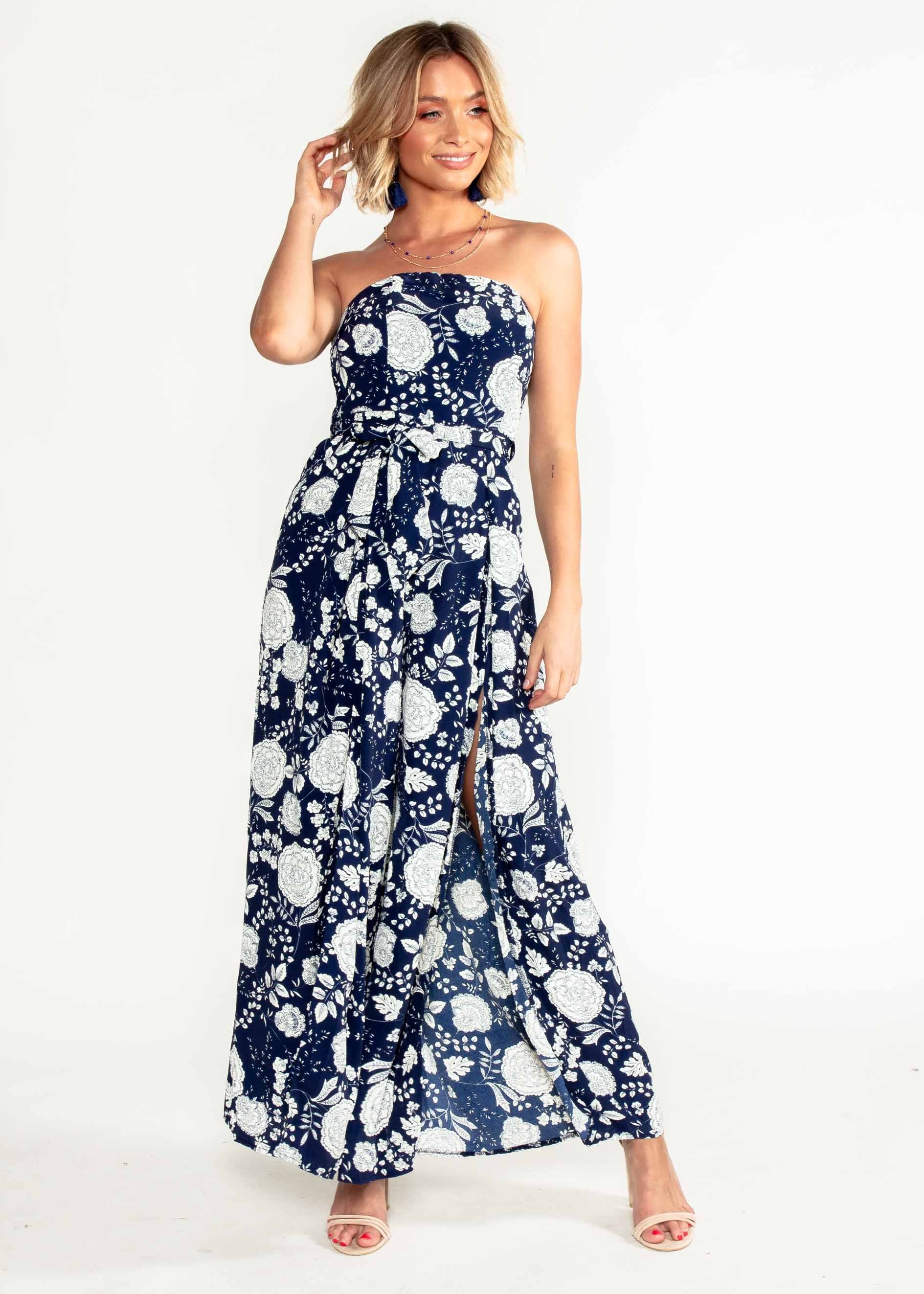 Guilt Free Strapless Pantsuit - Navy/White Floral