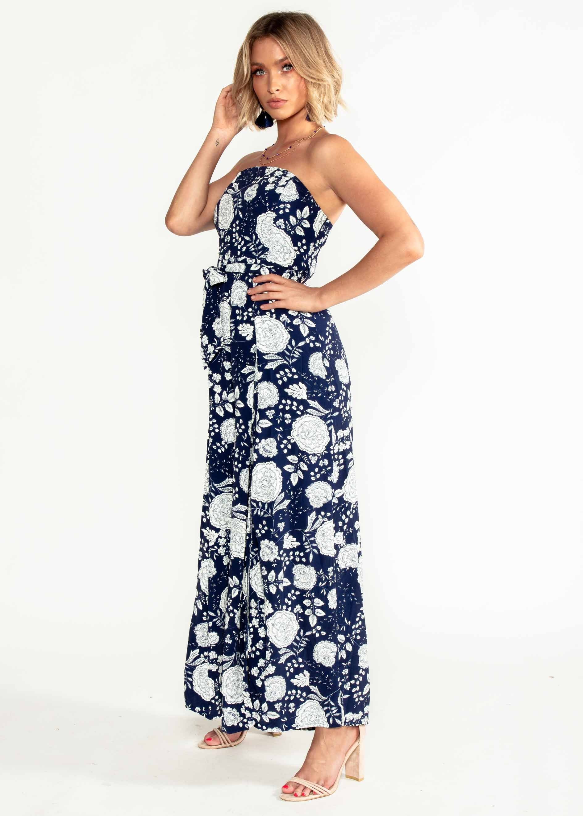 Guilt Free Strapless Pantsuit - Navy/White Floral