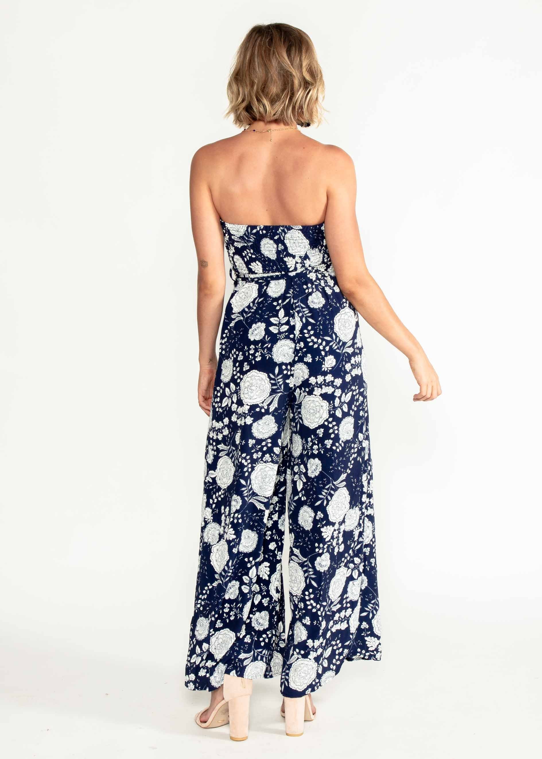 Guilt Free Strapless Pantsuit - Navy/White Floral