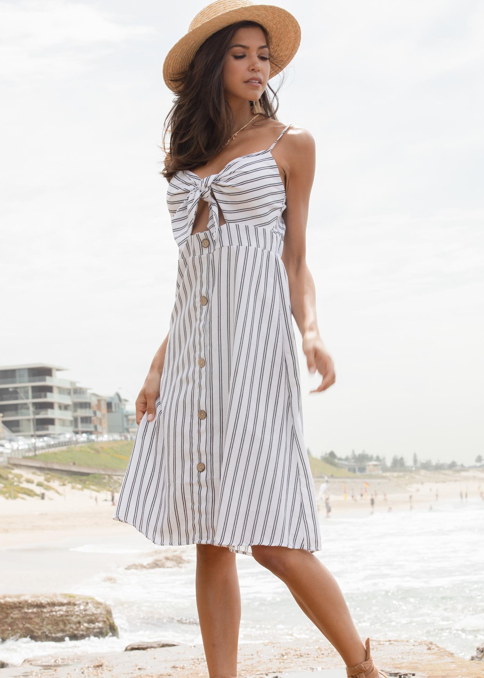 Baby Hold On Midi Dress - White Stripe