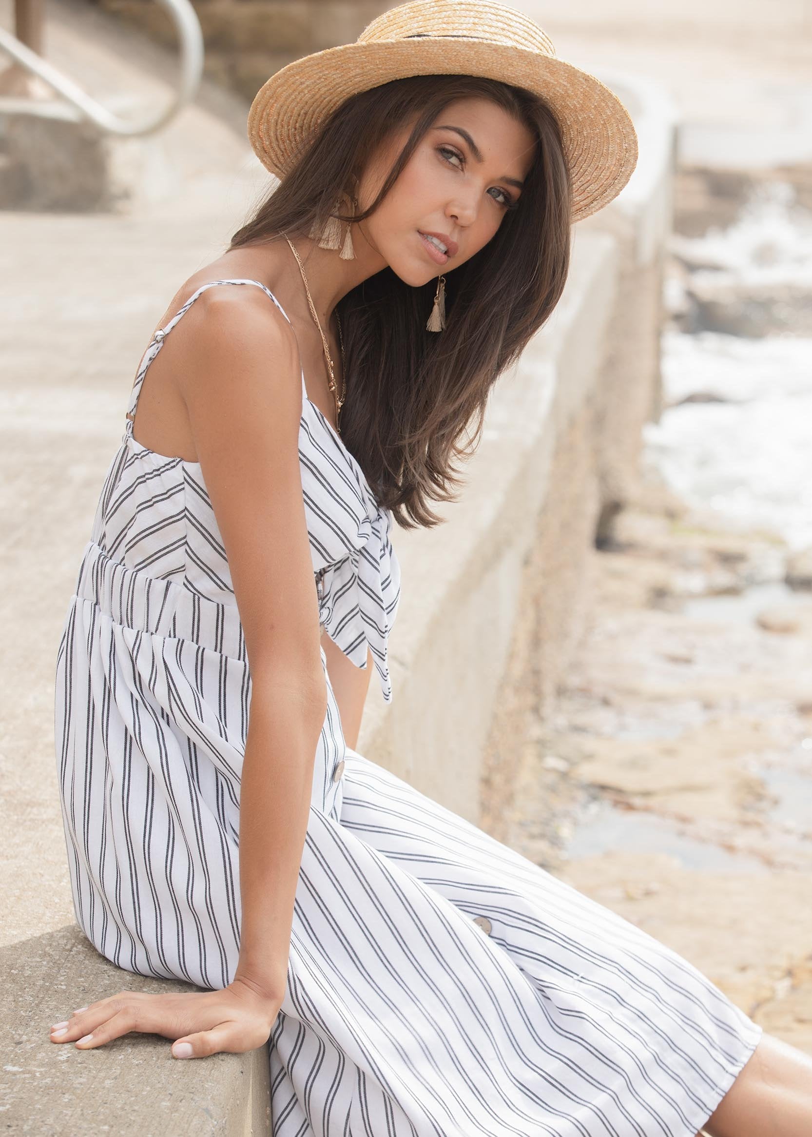 Baby Hold On Midi Dress - White Stripe