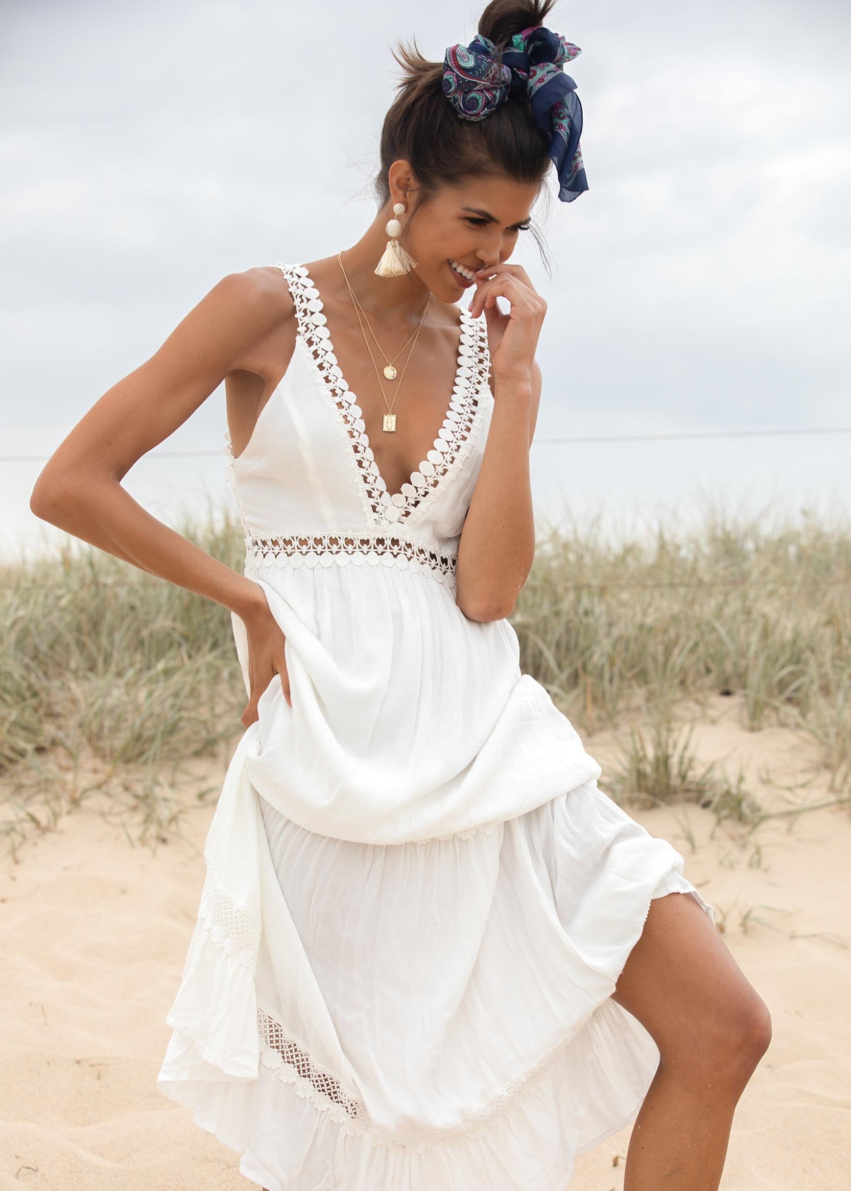 River Deep Crochet Maxi Dress - White